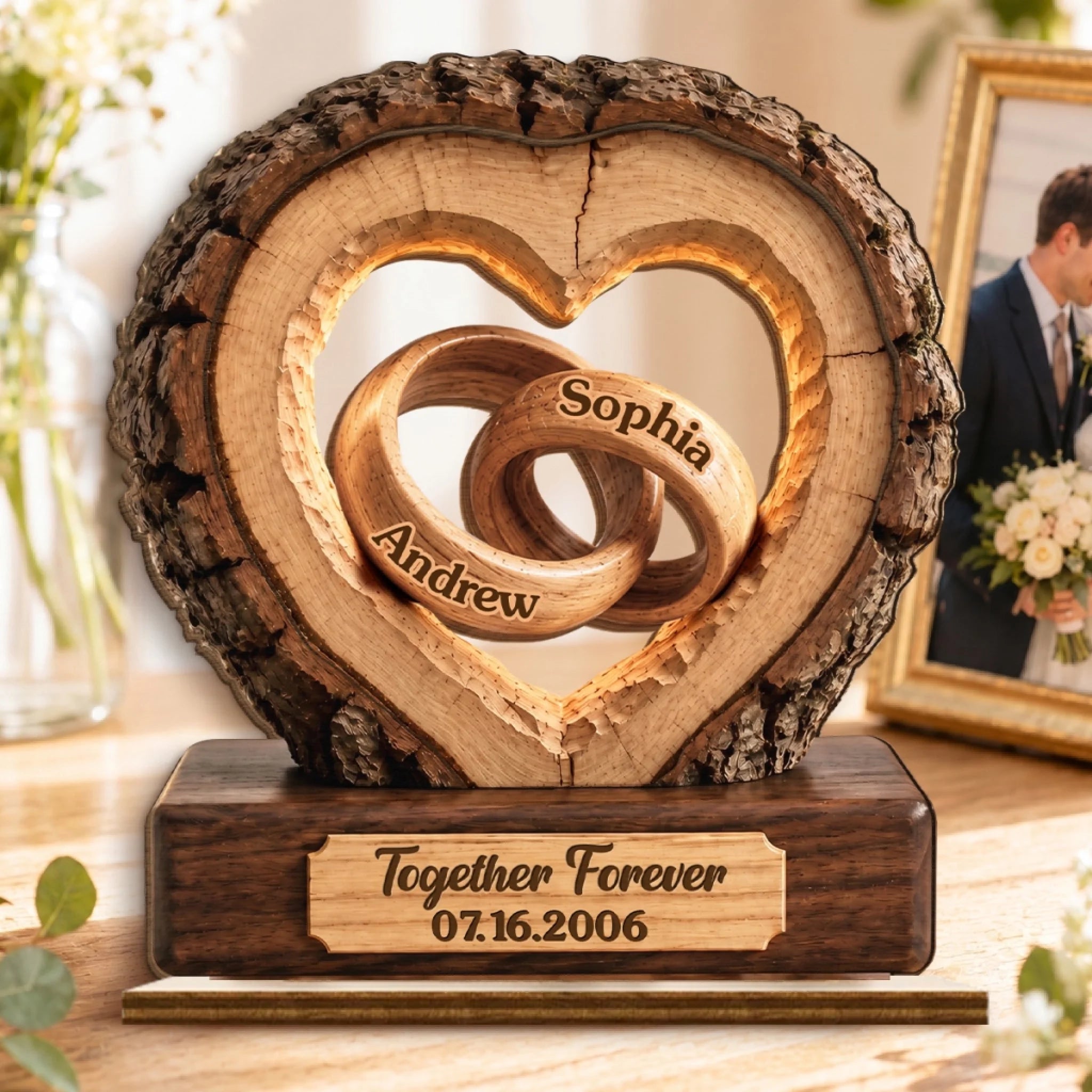 Custom 2-Layered Wooden Plaque, Personalized Anniversary Wedding Gift for Couples