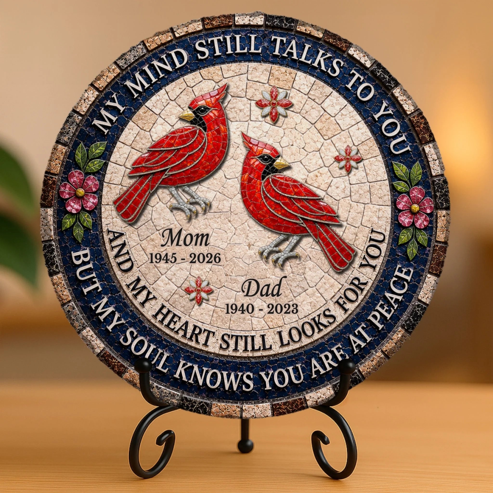 Custom Round Stone With Stand Personalized Memorial Sympathy Gift for Loss of Mom or Dad