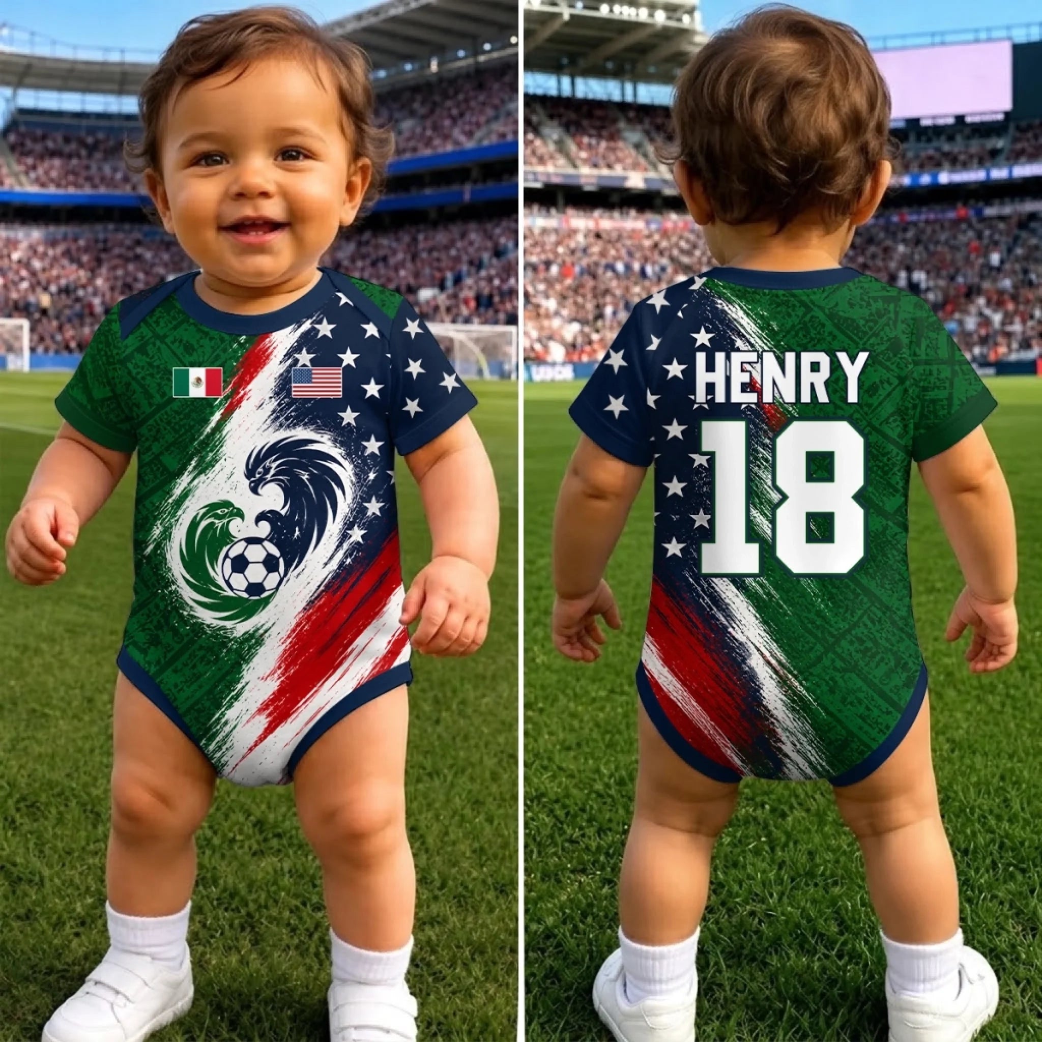 Custom World Football Baby Jersey Bodysuit, Personalized Baby Shower Gift for Future Football Fans