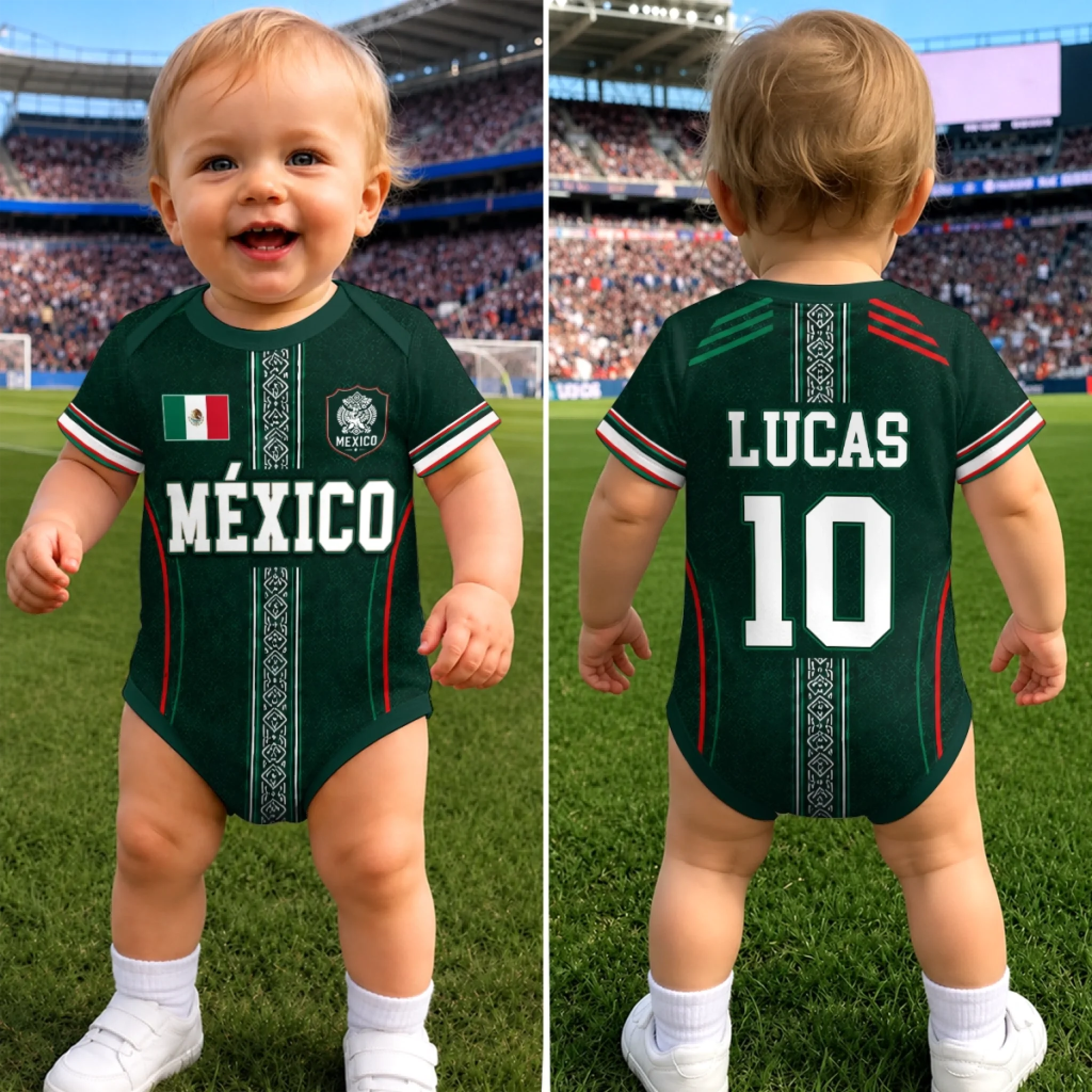 Custom Mexico Football Baby Jersey Bodysuit, Personalized Baby Shower Gift for New Parents