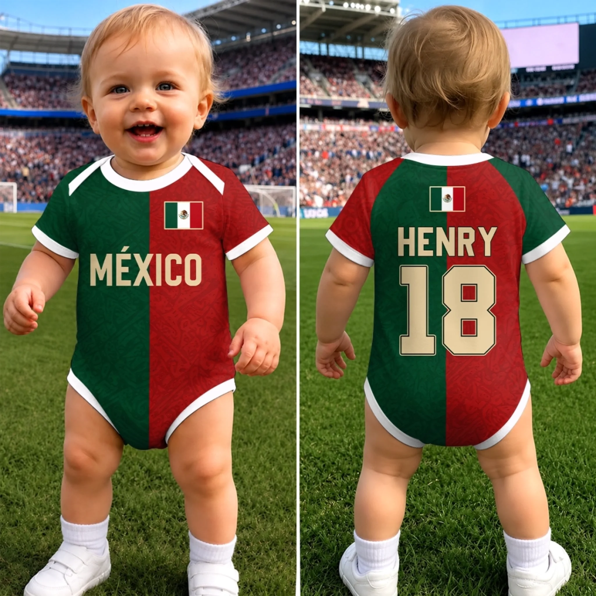 Custom Mexico Football Baby Jersey Bodysuit, Personalized Baby Shower Gift for New Parents