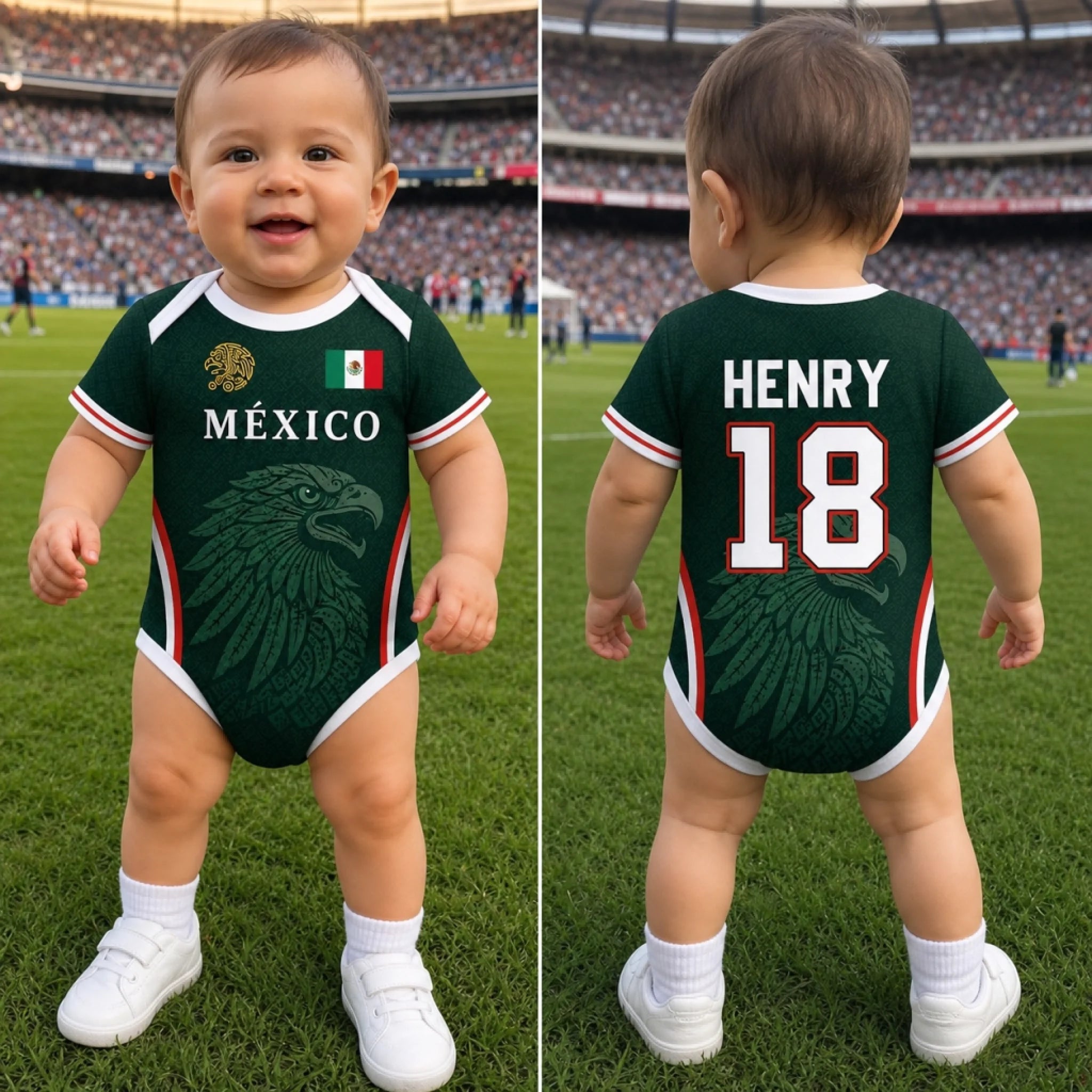 Custom Mexico World Football Baby Jersey Bodysuit Personalized Gift for Baby Shower or Gender Reveal