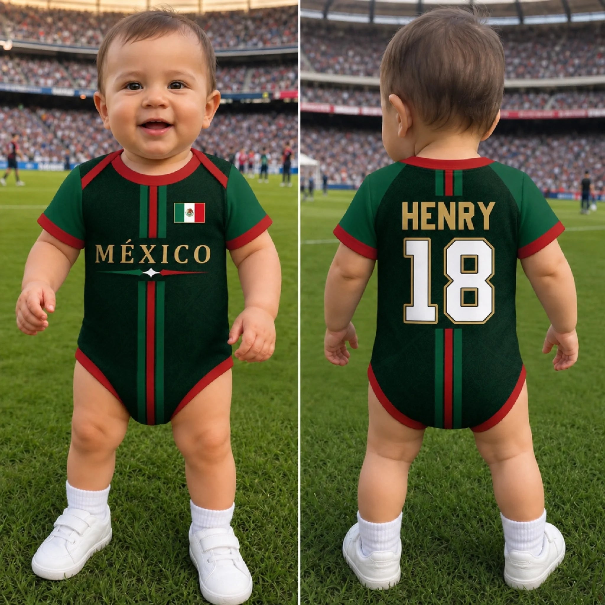Personalized Mexico World Football Baby Jersey Bodysuit, Custom Baby Shower Gift for Football Fans