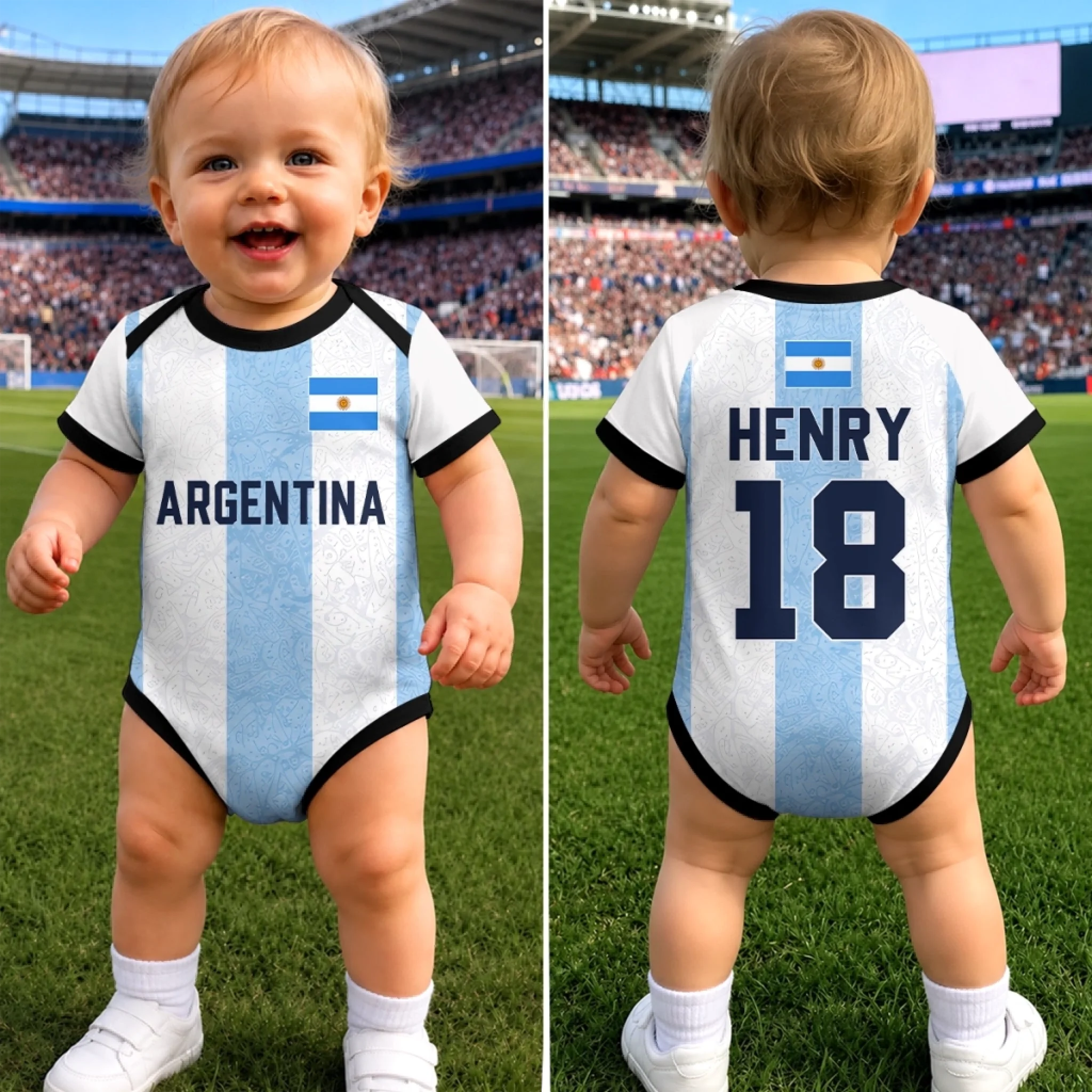 Custom Argentina Football Baby Jersey Bodysuit, Personalized Baby Shower Gift for Future Team Captain