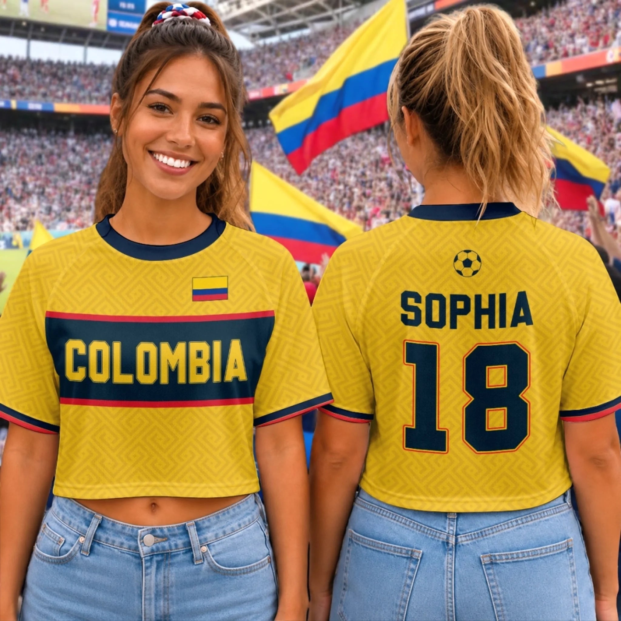 Custom Women's Colombia World Football Jersey Crop Tee, Personalized Birthday Gift for Soccer Fans