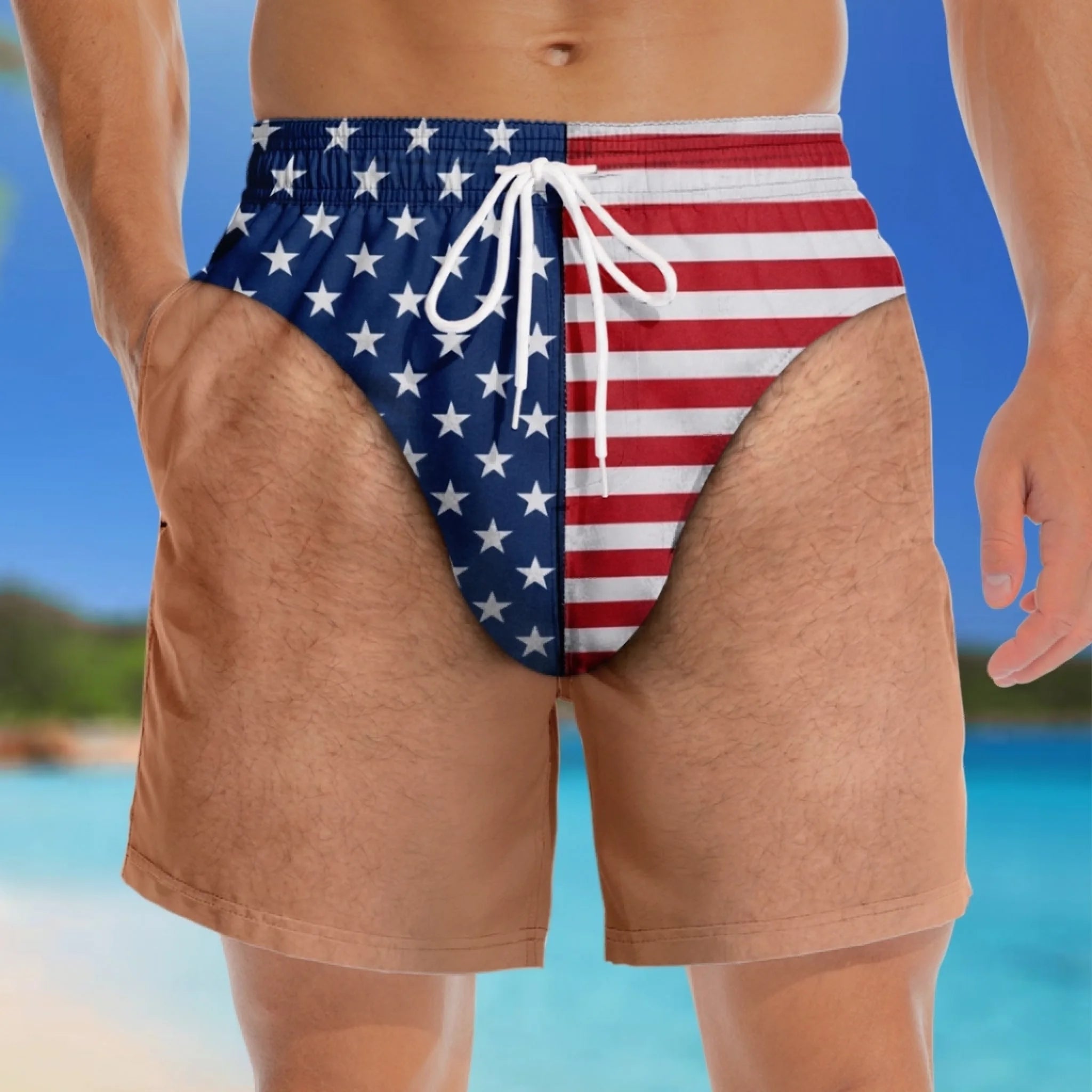 Custom Funny Patriotic Men Swim Trunks Personalized Summer Vacation and Travel Gift for Men