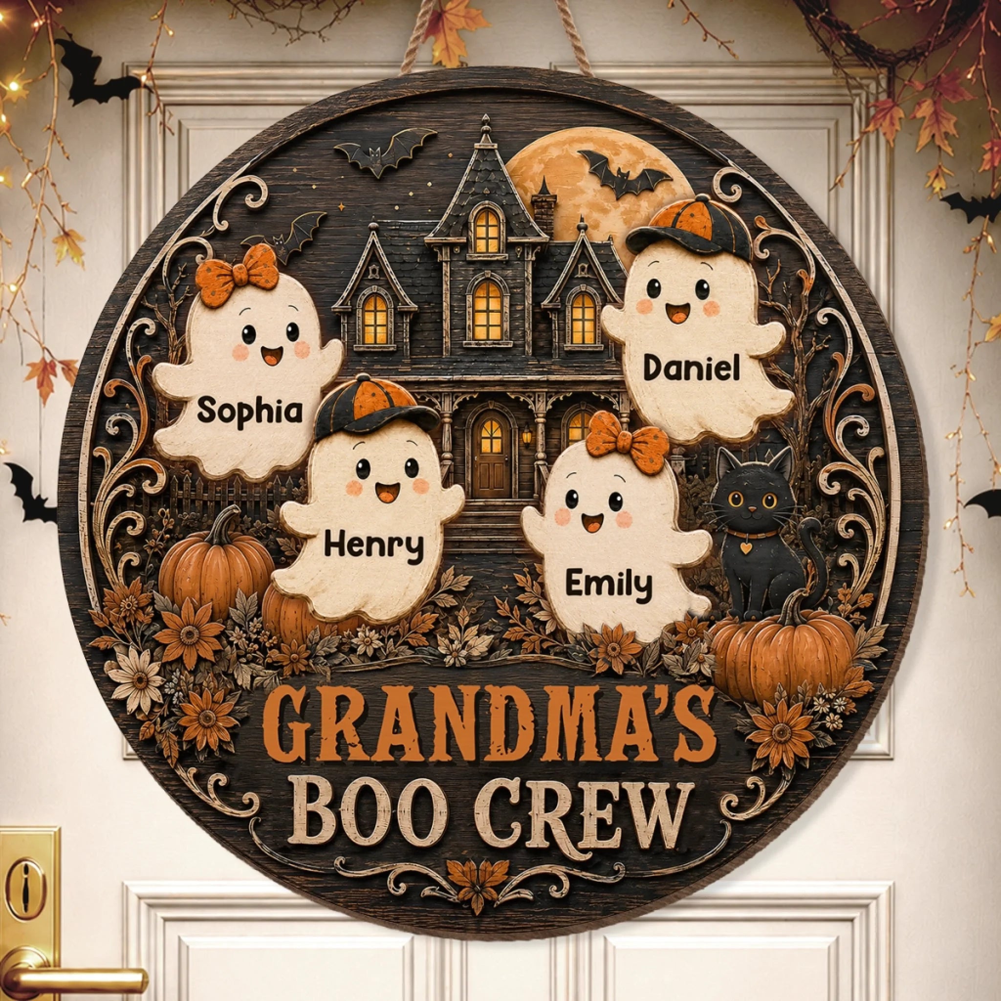 Custom Wood Sign Personalized Halloween Birthday Gift for Mom or Grandma Witching Hour With My Boos