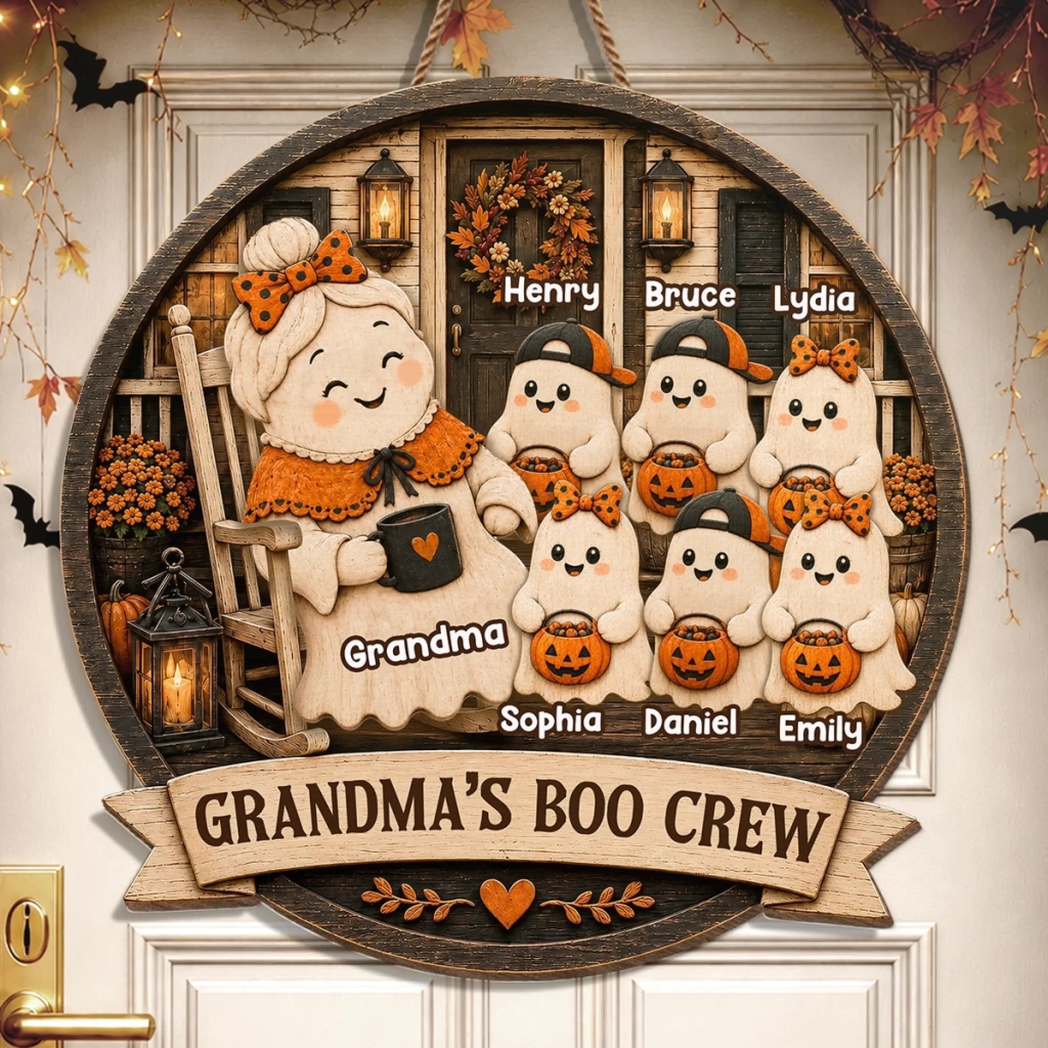 Custom Wood Sign Personalized Halloween Birthday Gift for Mom or Grandma My Favorite Boo Crew