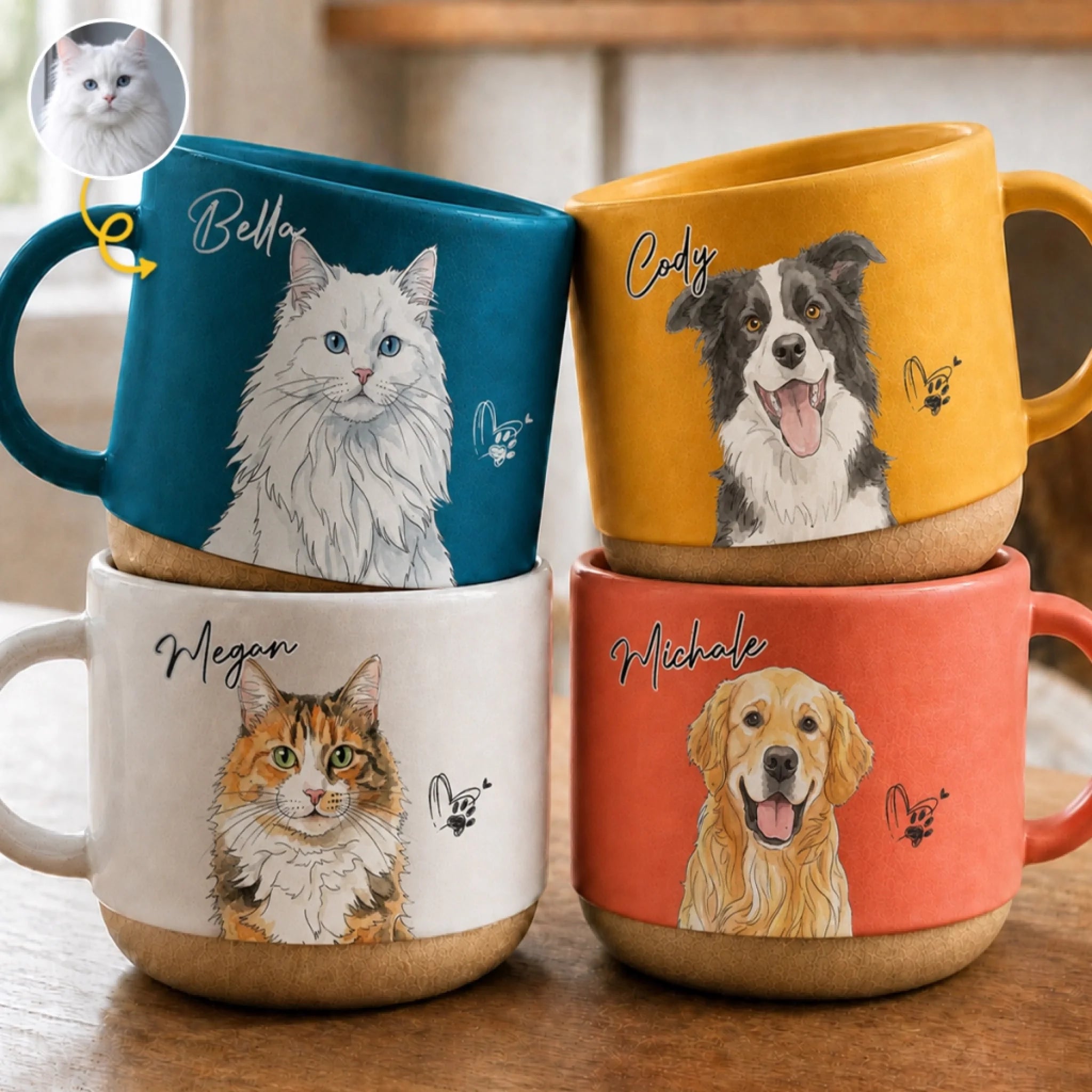 Custom Photo Pottery Mug Personalized Birthday Gift for Dog Cat Lovers, Dog Dad Mom and Cat Owners