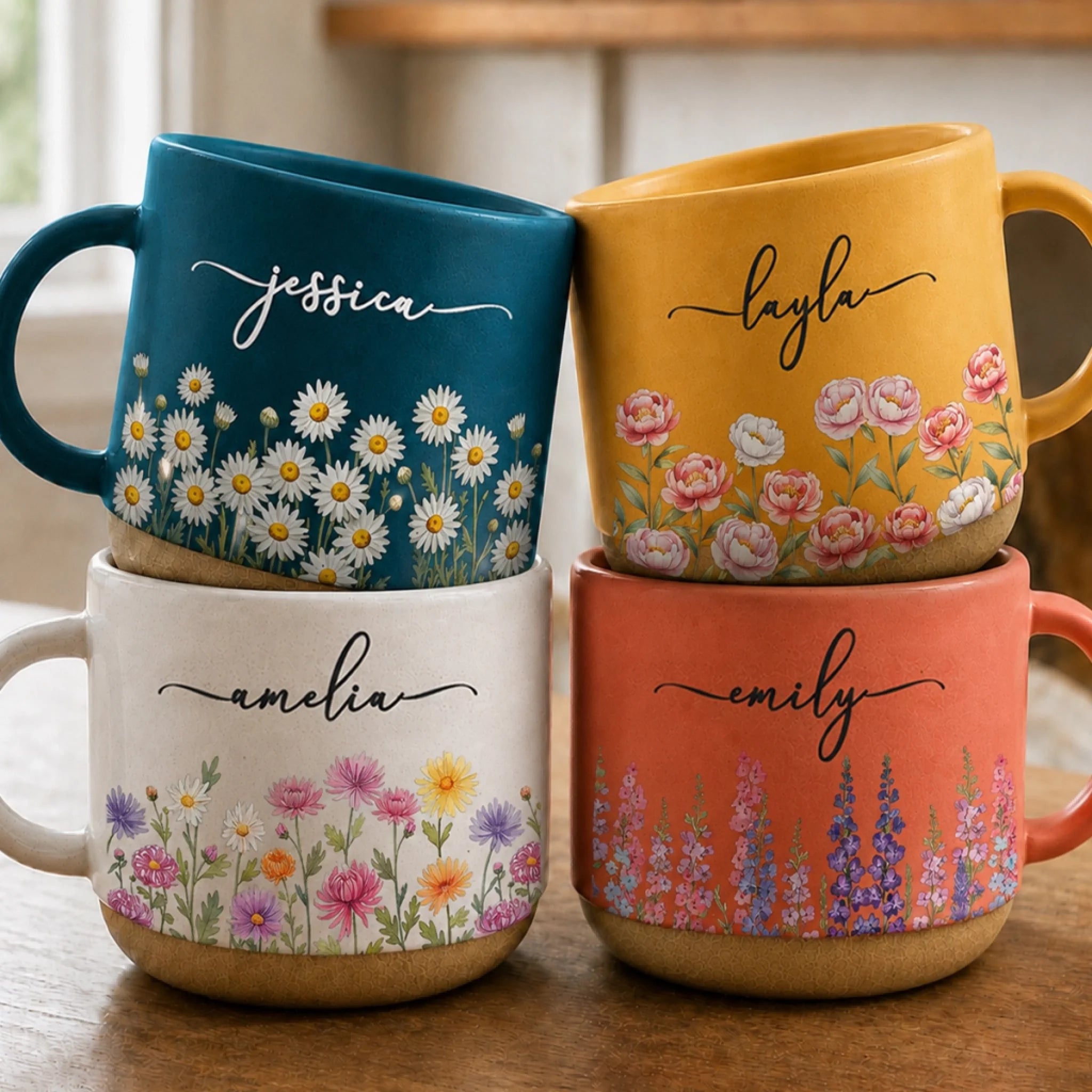 Custom Pottery Mug Personalized Birthday Gift for Wife Mom Daughter Sister Bestie Grandma Inner Bloom