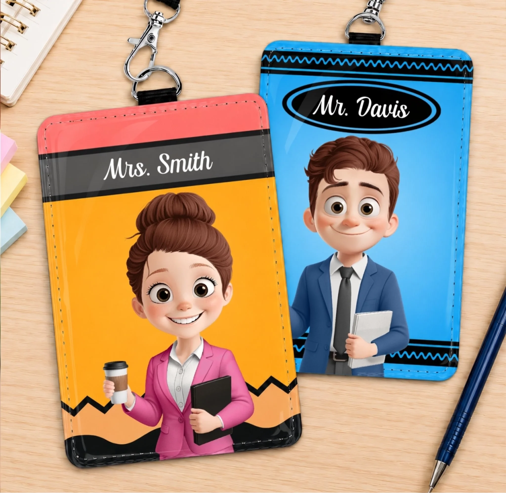 Custom Leather Badge Holder Personalized Teacher Appreciation Back to School Gift