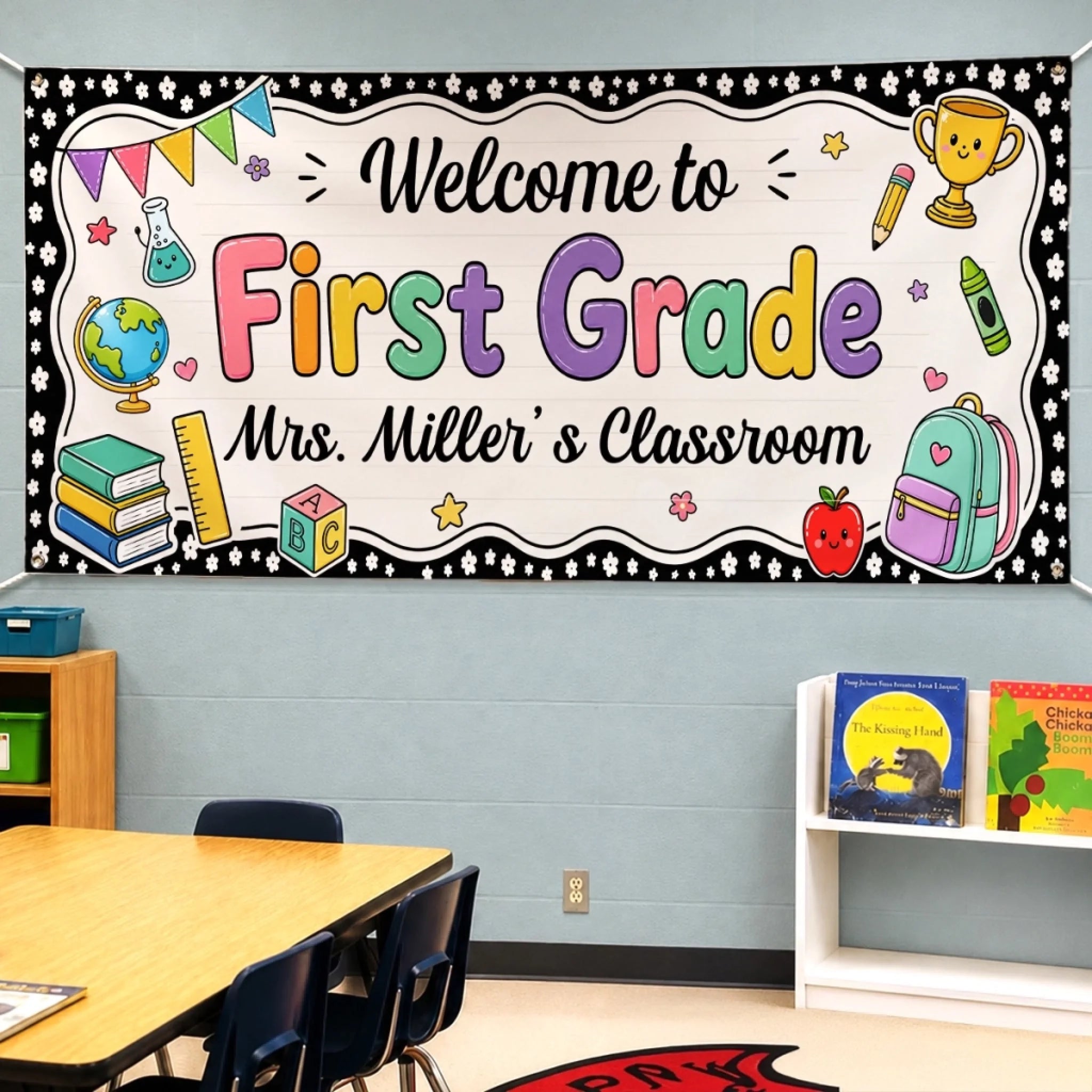 Custom Classroom Decor Fabric Banner, Personalized Back to School Teacher Gift, Welcome to Our Happy Classroom