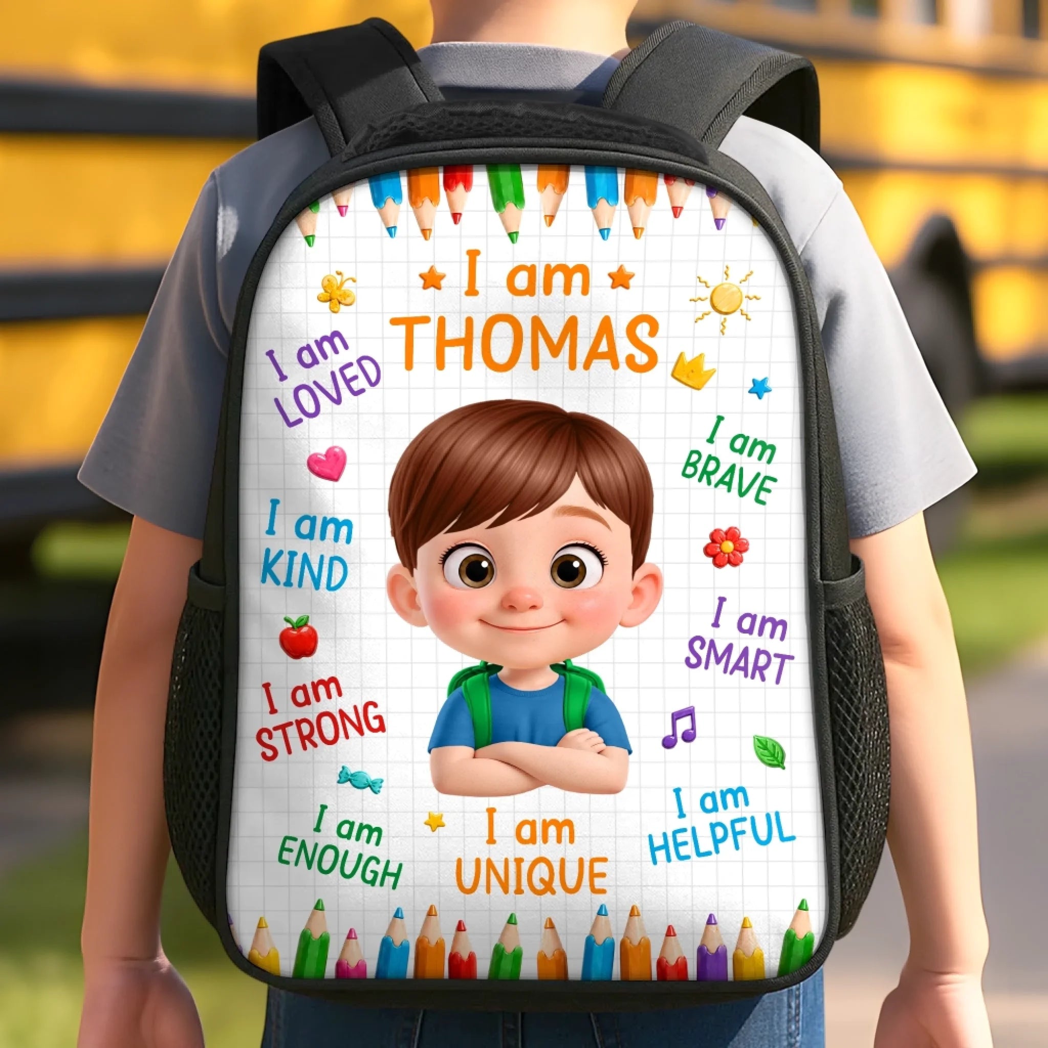 Custom Kids Front Printed Backpack - Personalized I Am Strong Back to School Gift for Kids