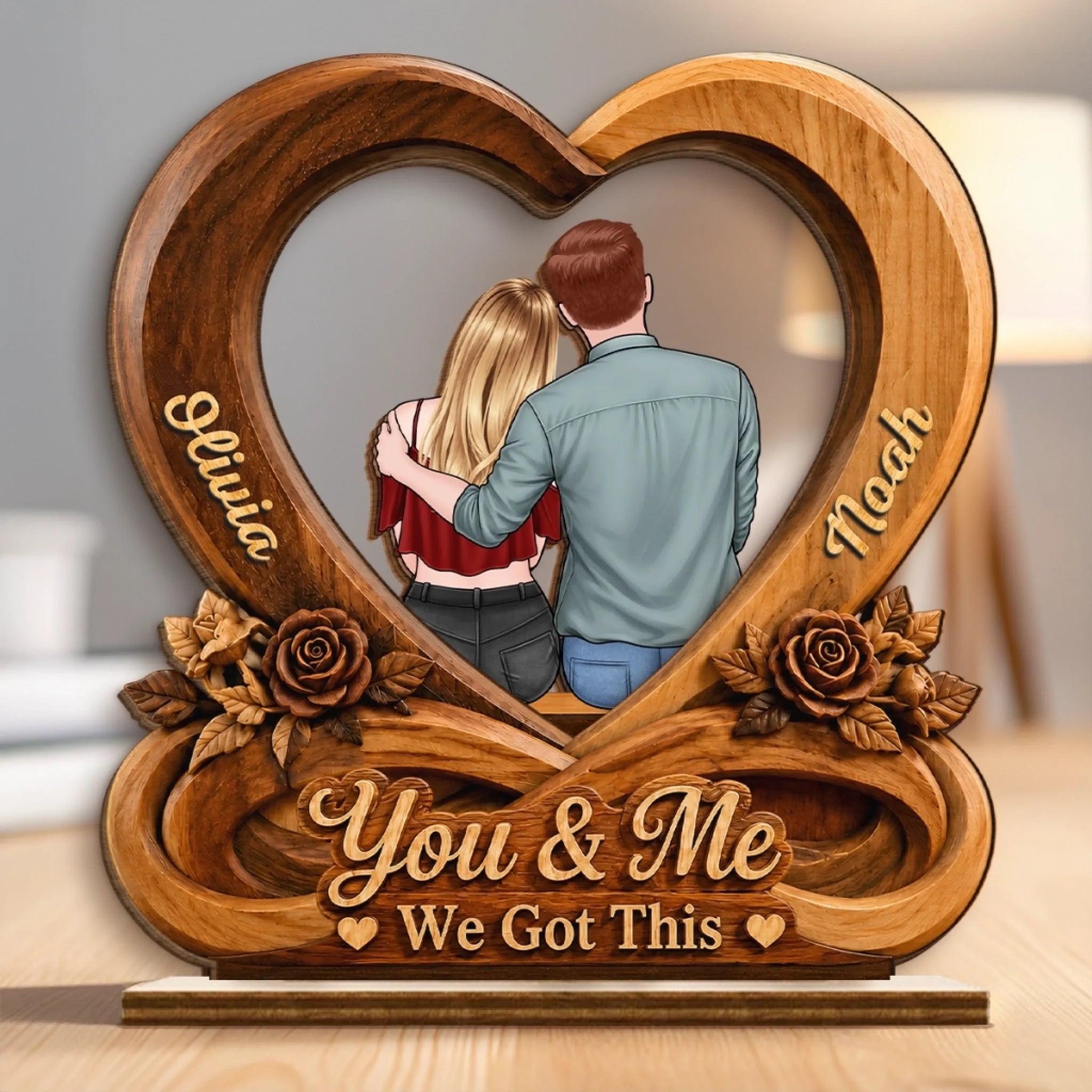 Custom 2-Layer Wooden Plaque with Stand - Personalized Anniversary Wedding Gift for Couples