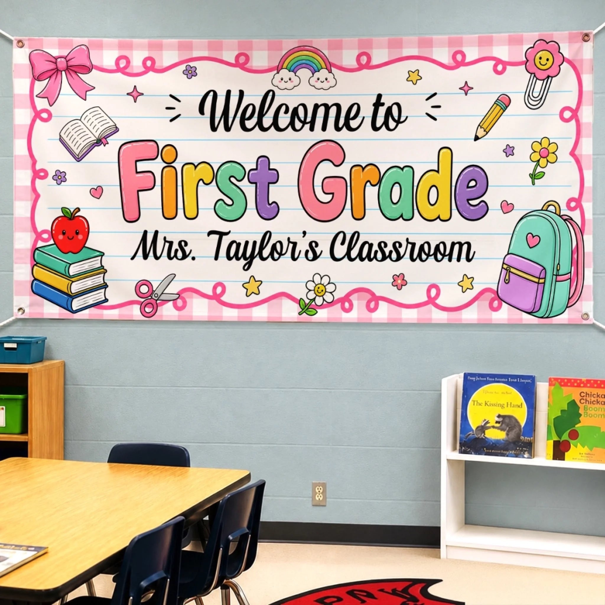 Custom Classroom Decor Fabric Banner Personalized Back to School Gift for Teachers Our Happy Place to Learn