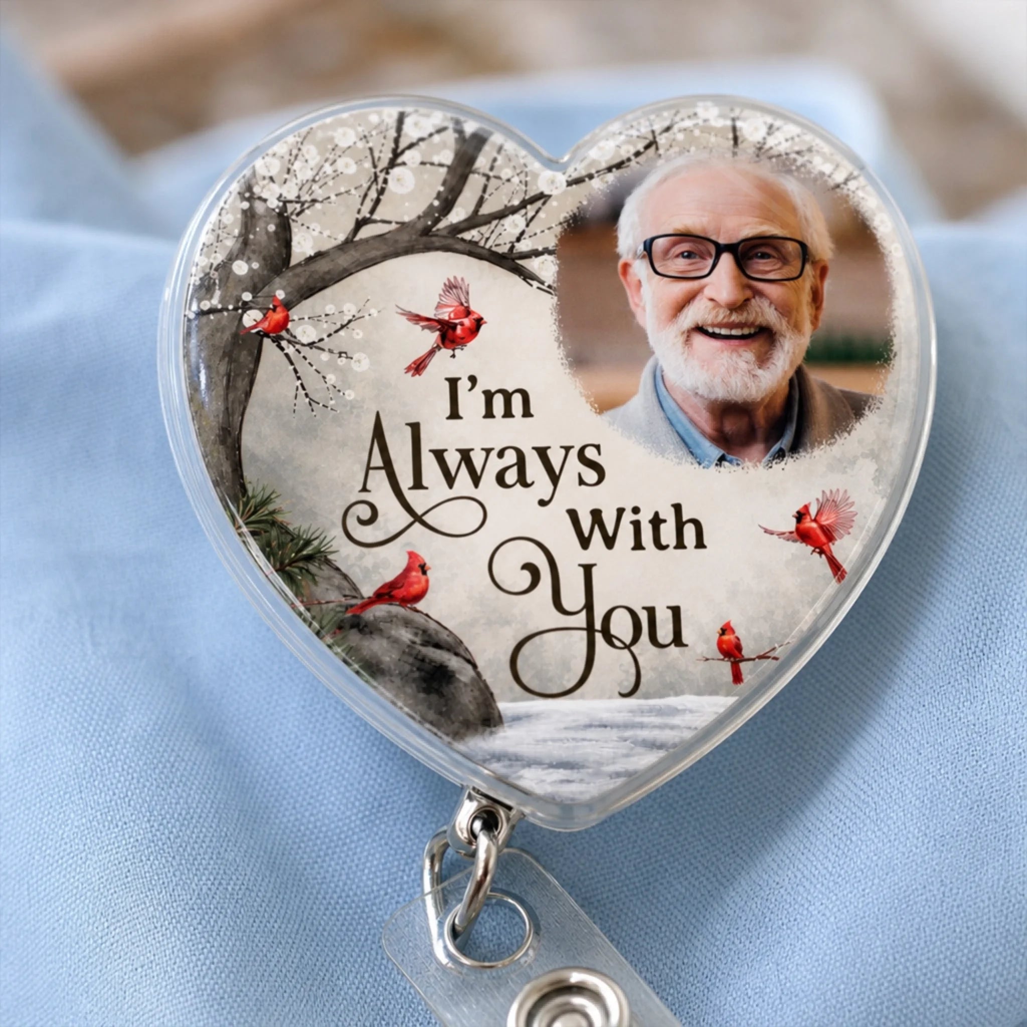 Custom Photo Acrylic Badge Reel, Personalized Memorial Sympathy Gift for Loss of Mom or Dad