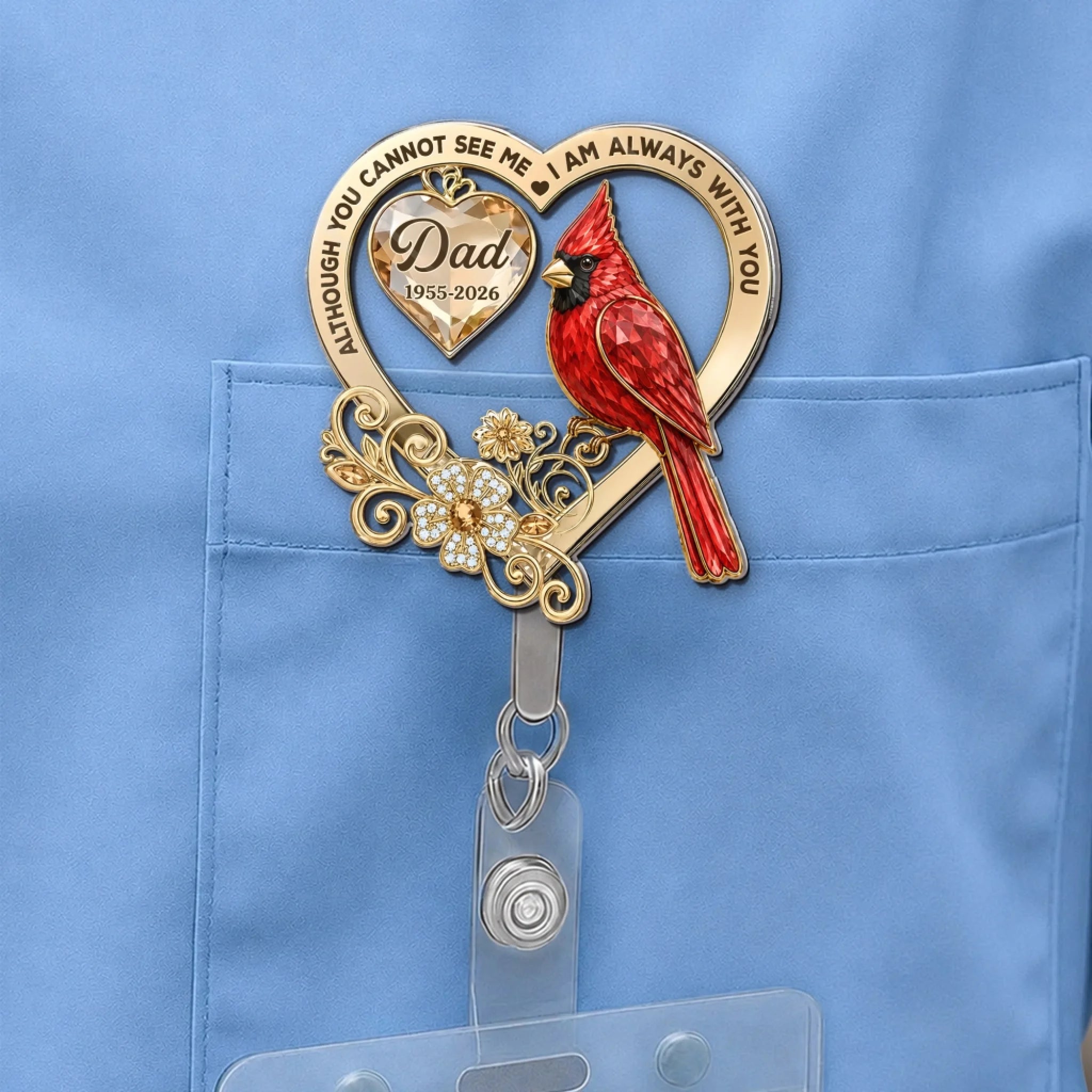 Custom Acrylic Badge Reel Personalized Memorial Sympathy Gift for Loss of Mom or Dad