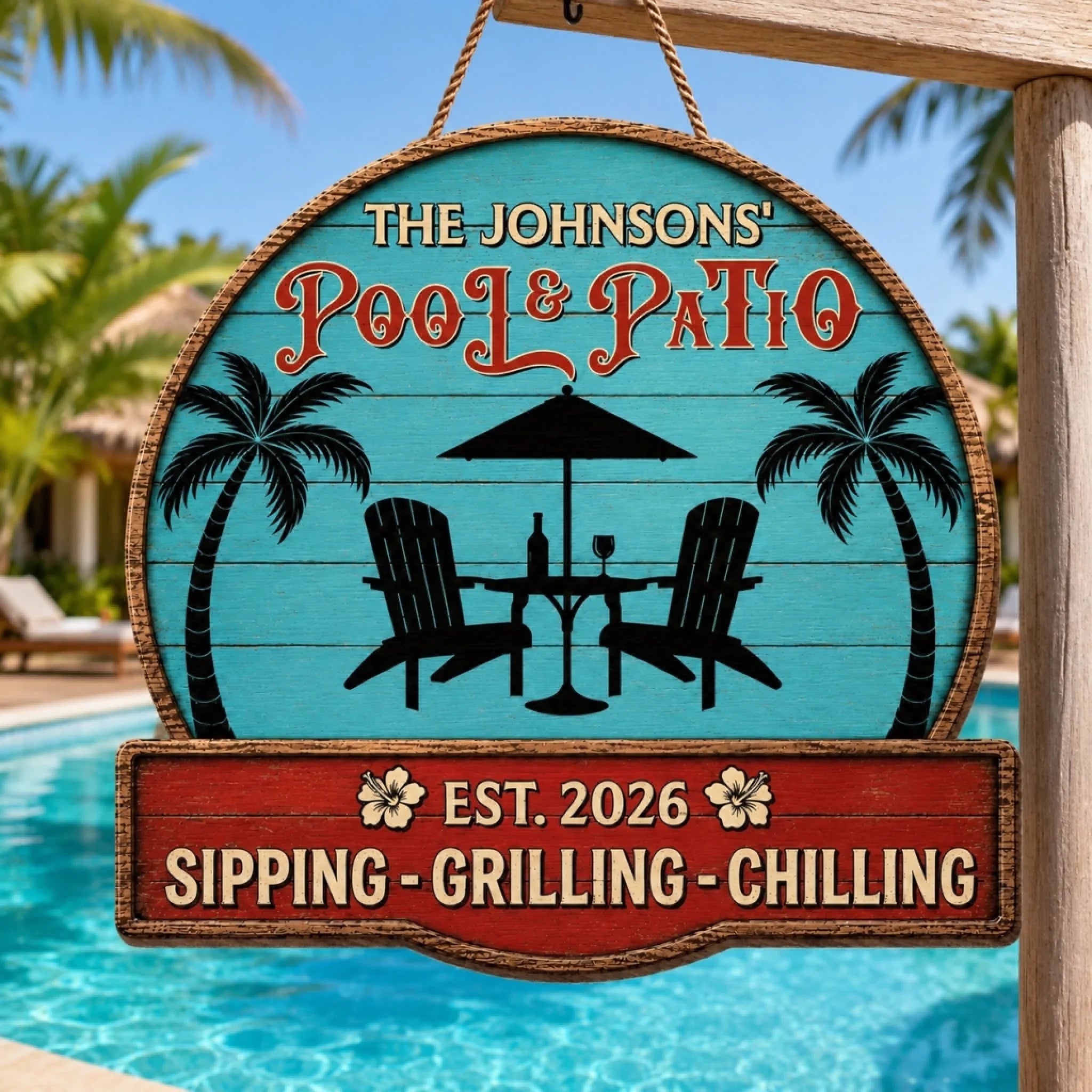 Custom Poolside Wood Sign Personalized Paradise Found Here Summer Vacation Gift for Family