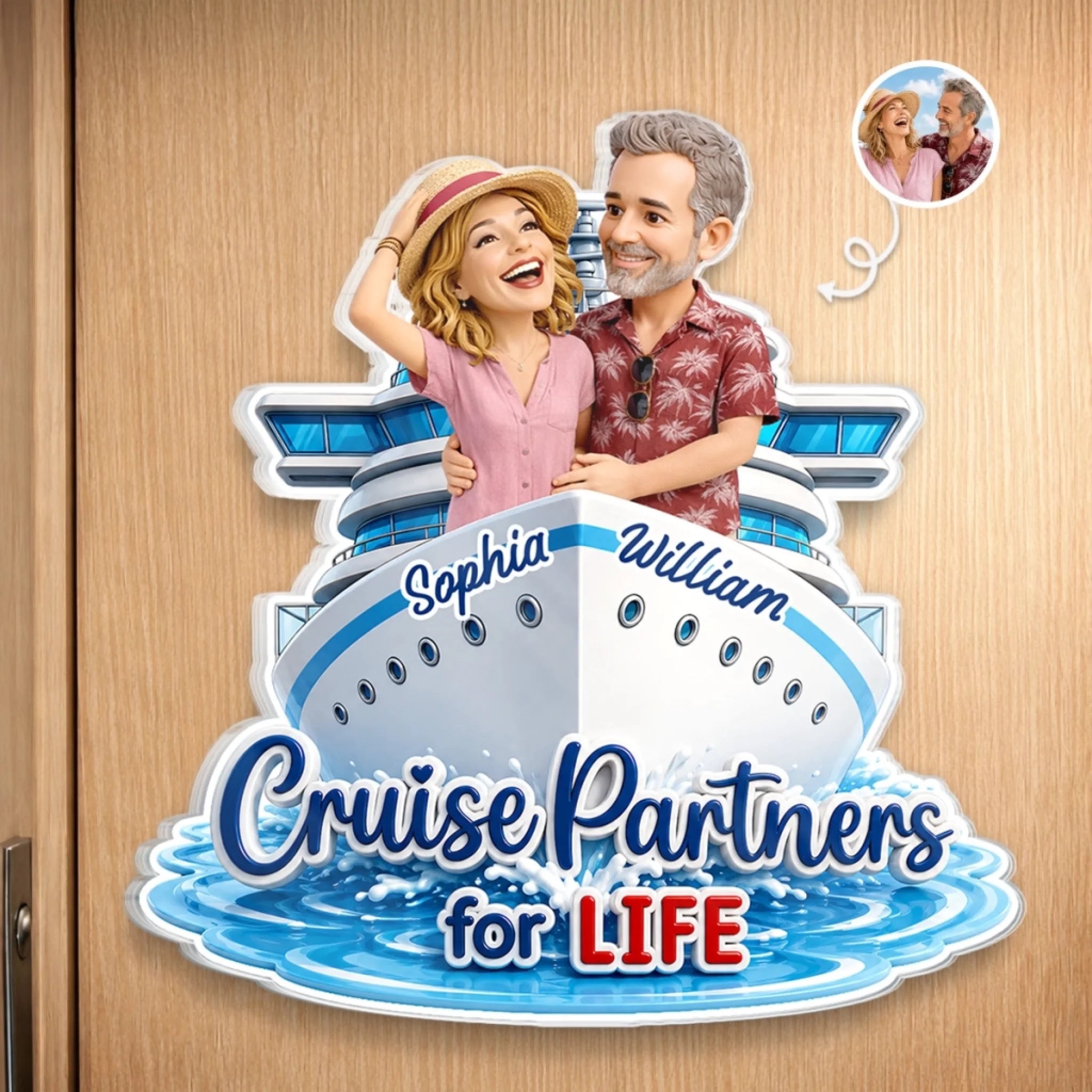Custom Photo Cruise Ship Door Magnet Personalized Summer Vacation Gift for Couples and Cruise Lovers