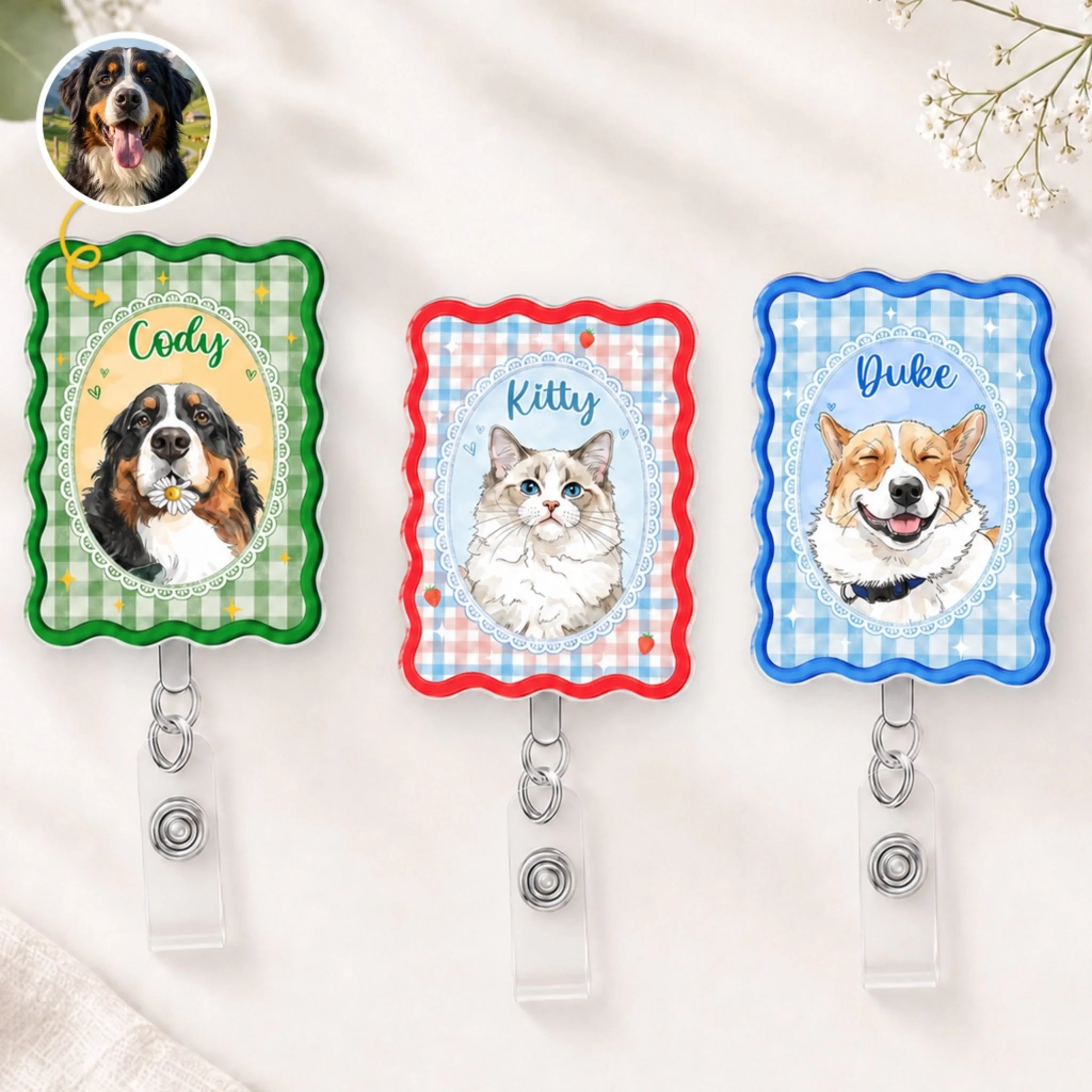 Custom Photo Acrylic Badge Reel Personalized Gift for Dog and Cat Lovers, Dog Mom Dad Cat Owner