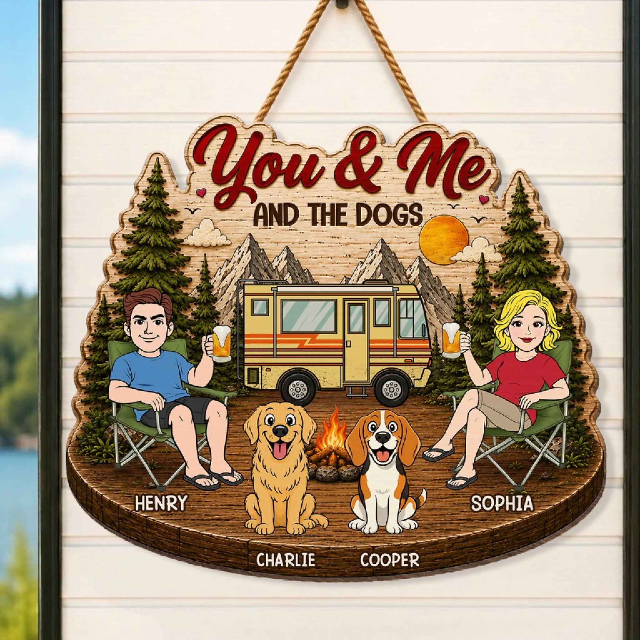 Custom Wood Sign Personalized Camping Birthday Gift for Campers Dog Lovers Husband Wife
