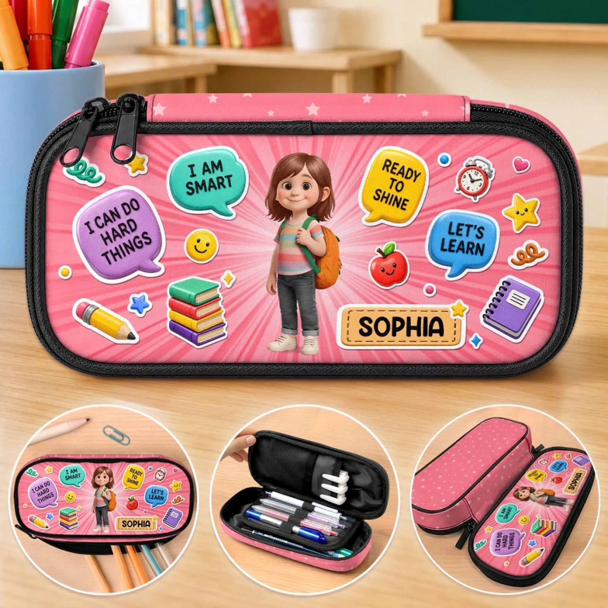 Personalized Kids Pencil Canvas Case - Custom Back to School Gift, I Can Do Hard Things