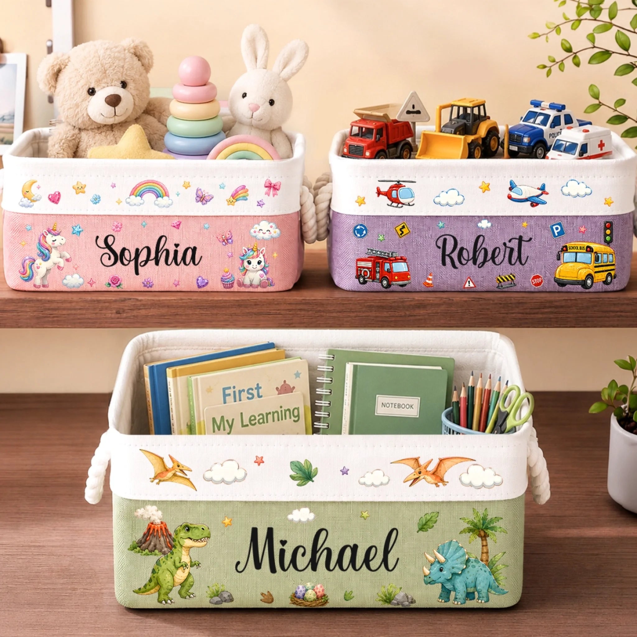 Custom Kids Storage Basket, Personalized Back to School Gift for Toys, Books & Playtime