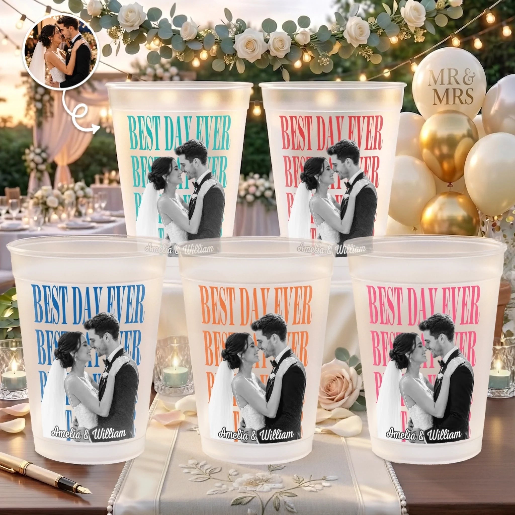 Custom Photo Party Cups Personalized Wedding Anniversary Gifts for Husband Wife Him Her