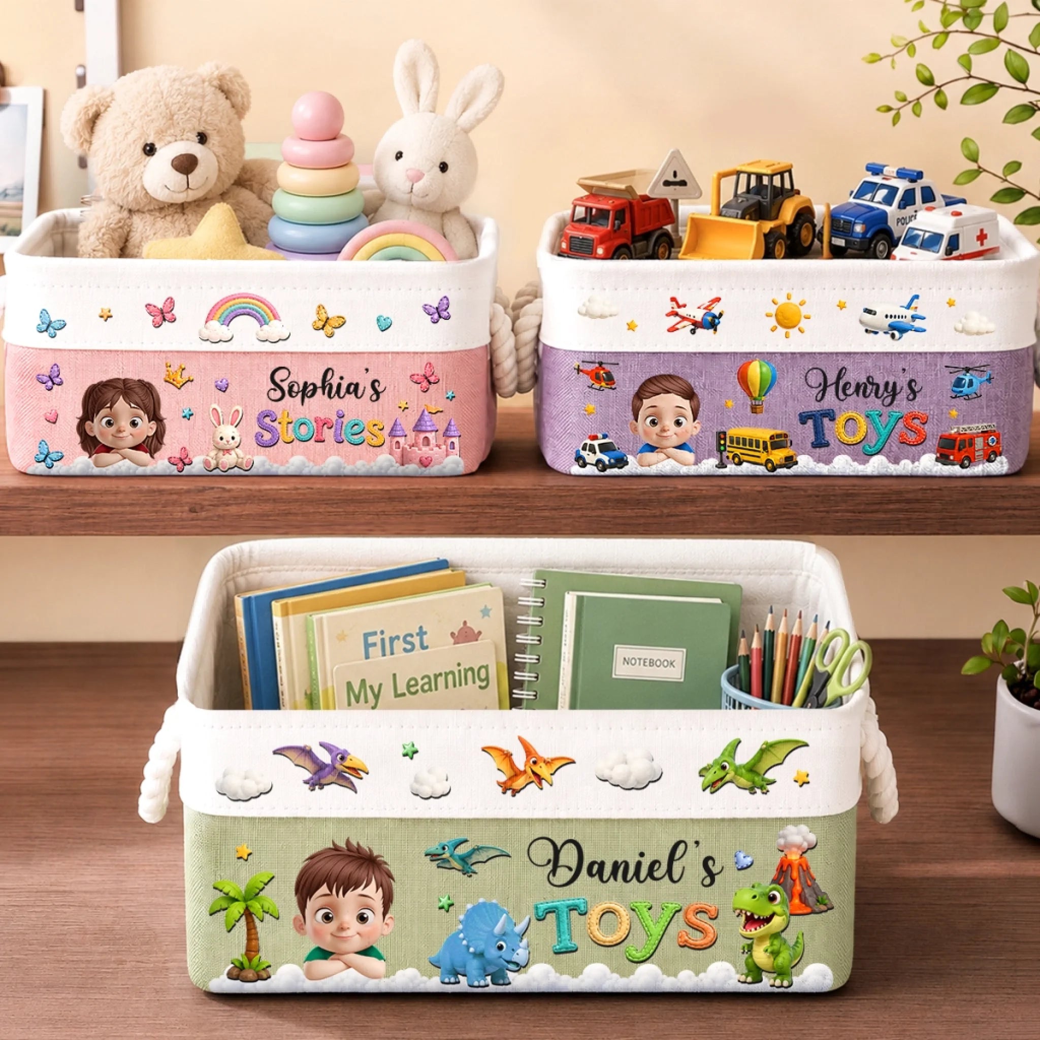 Personalized Kids Storage Basket, Custom Back to School Gift for Toys, Books & Supplies