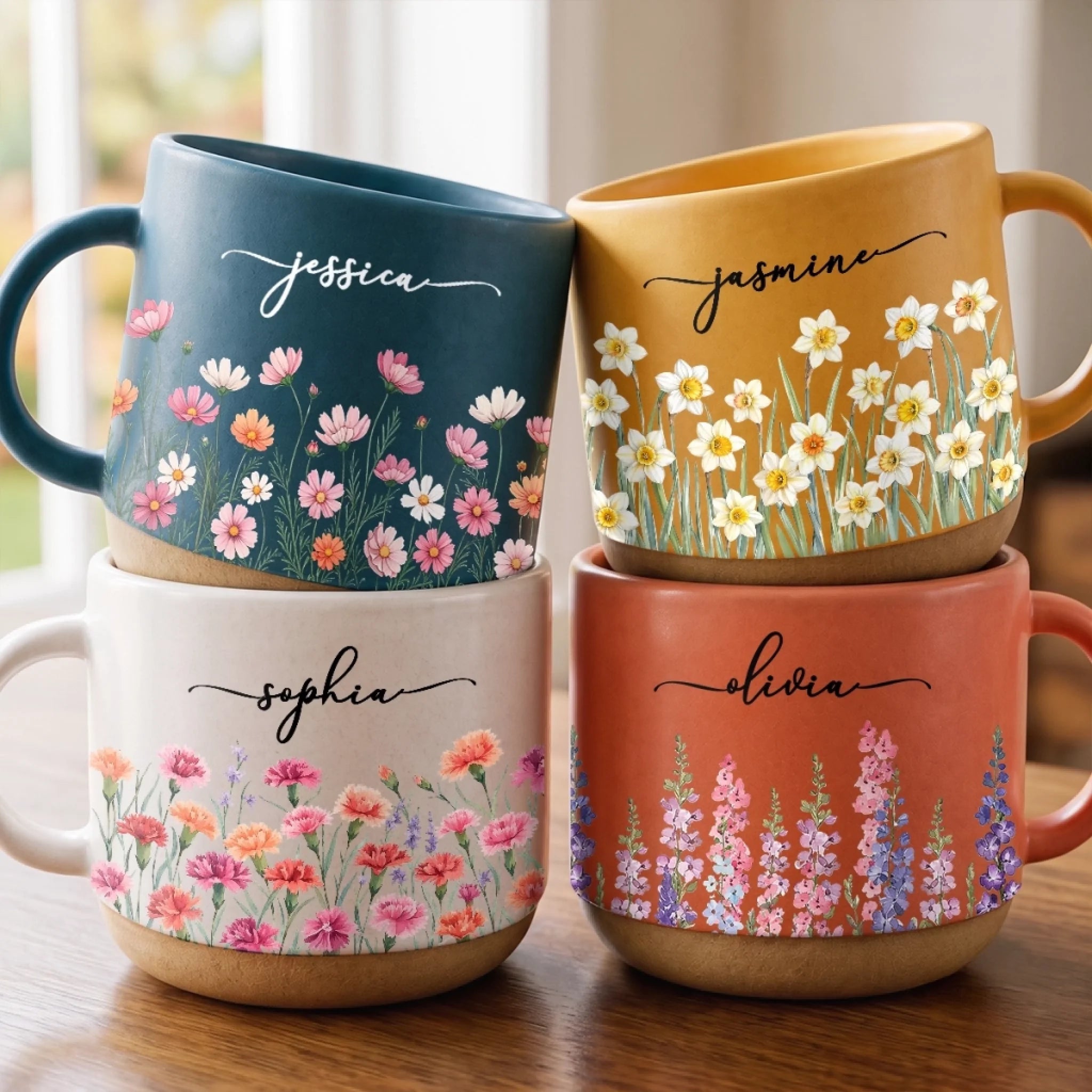 Custom Pottery Mug, Personalized Birthday Gift for Wife, Mom, Sister, Daughter or Bestie - Bloom With Grace