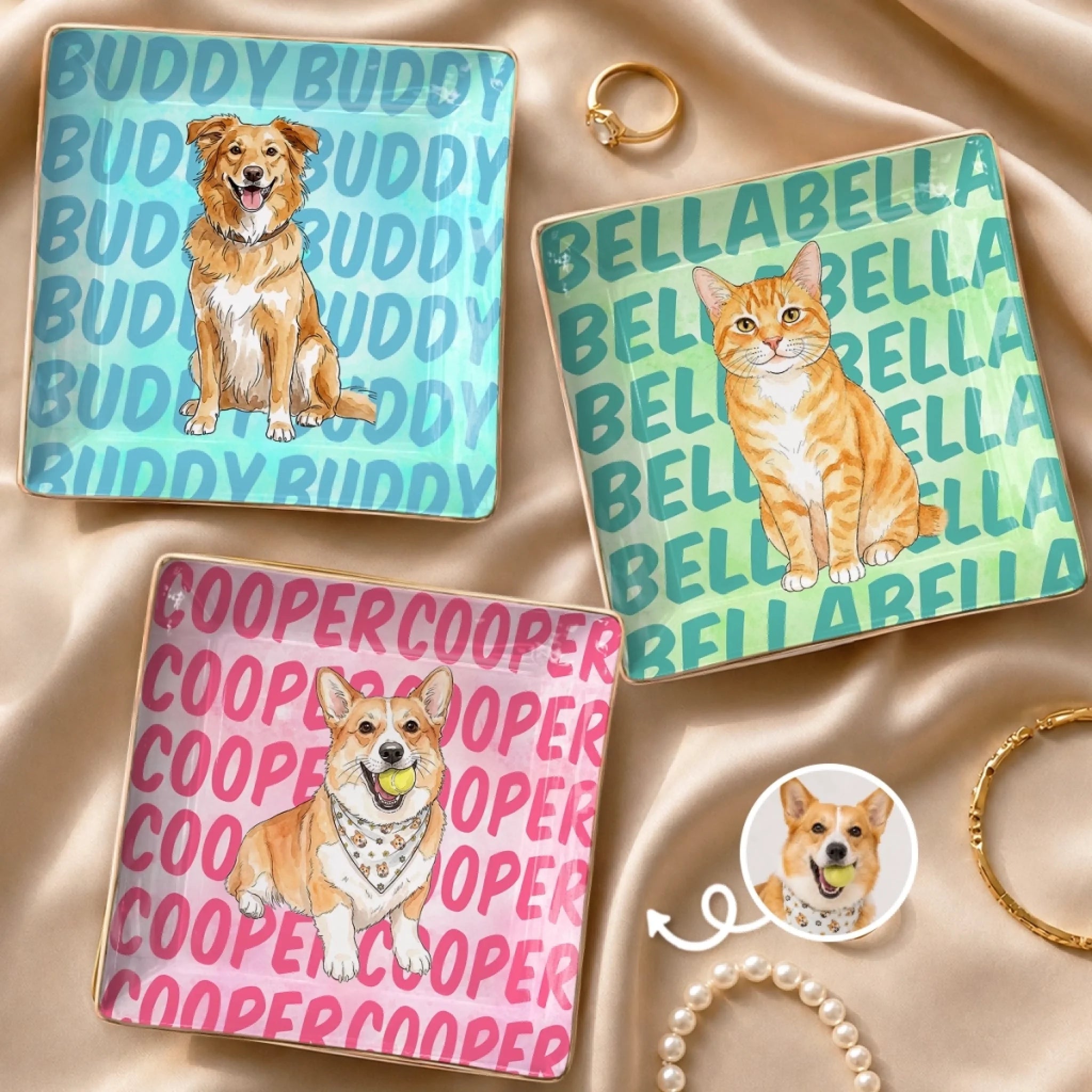 Custom Photo Full-Print Jewelry Dish Personalized Birthday Gift for Dog Cat Lovers and Pet Parents