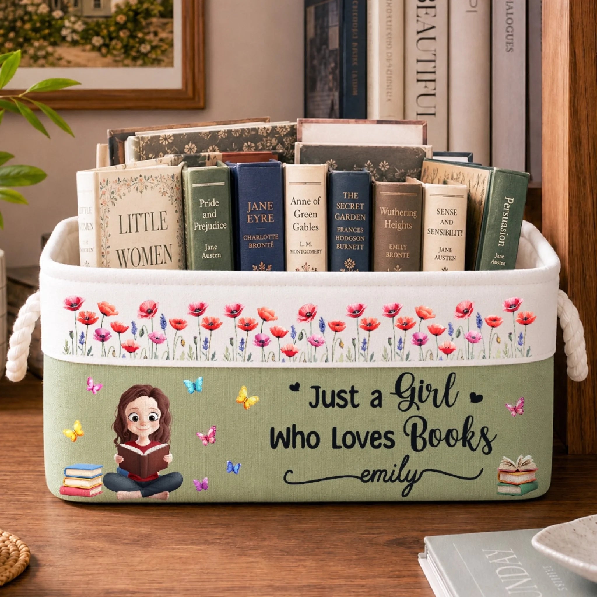 Personalized Bookish Storage Basket, Custom One More Chapter Gift for Book Lovers and Readers