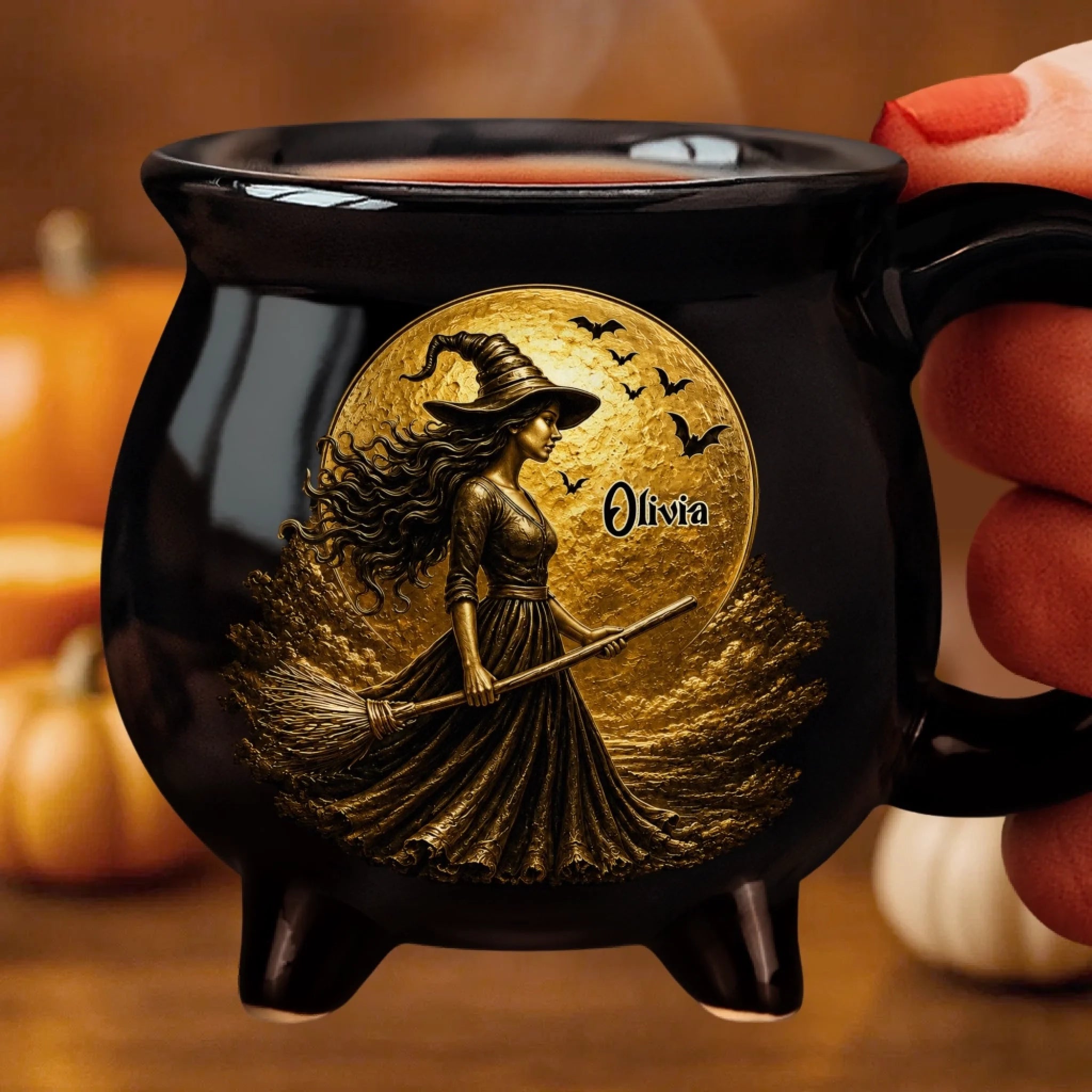 Custom 12oz Ceramic Cauldron Coffee Mug, Personalized Halloween Witchy Gift for Her