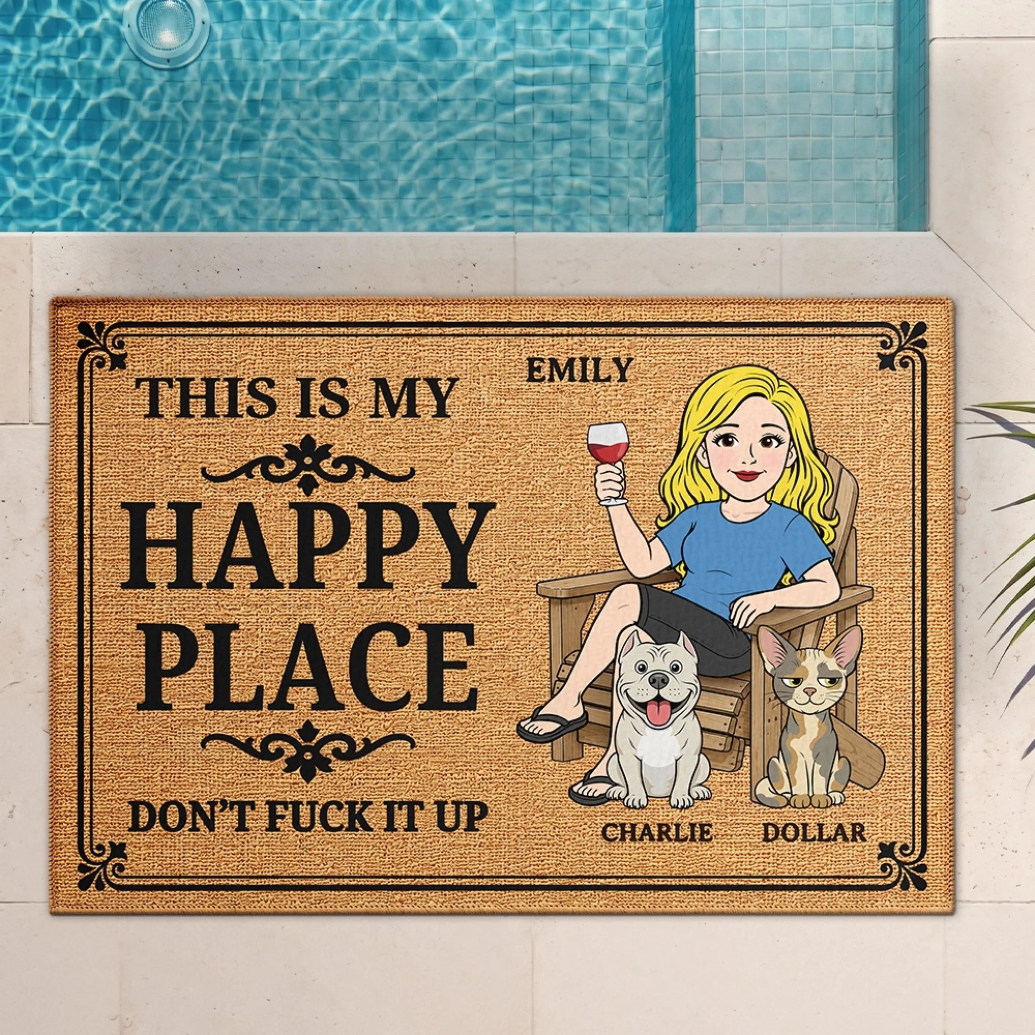 Personalized Our Sweet Happy Place Doormat, Custom Summer Travel Gift for Husband and Wife