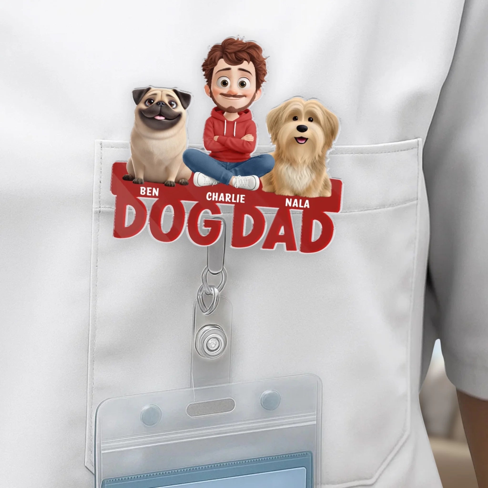 Custom Acrylic Badge Reel Personalized Dog Lover Gift for Dog Mom or Dad Best Dog Dad Ever