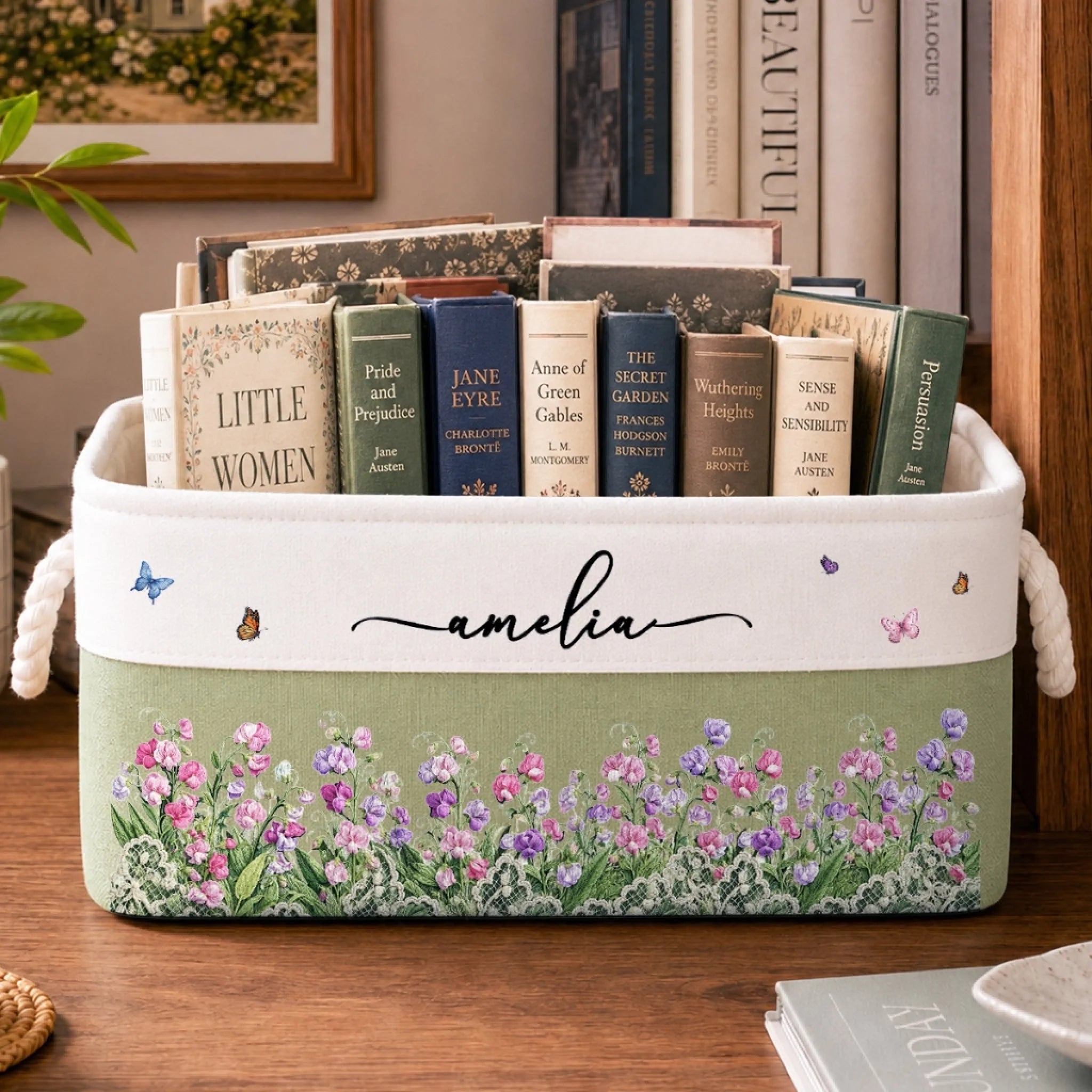 Custom Storage Basket Personalized Birth Flower Gift for Wife, Mom, Daughter, Sister, Bestie or Grandma