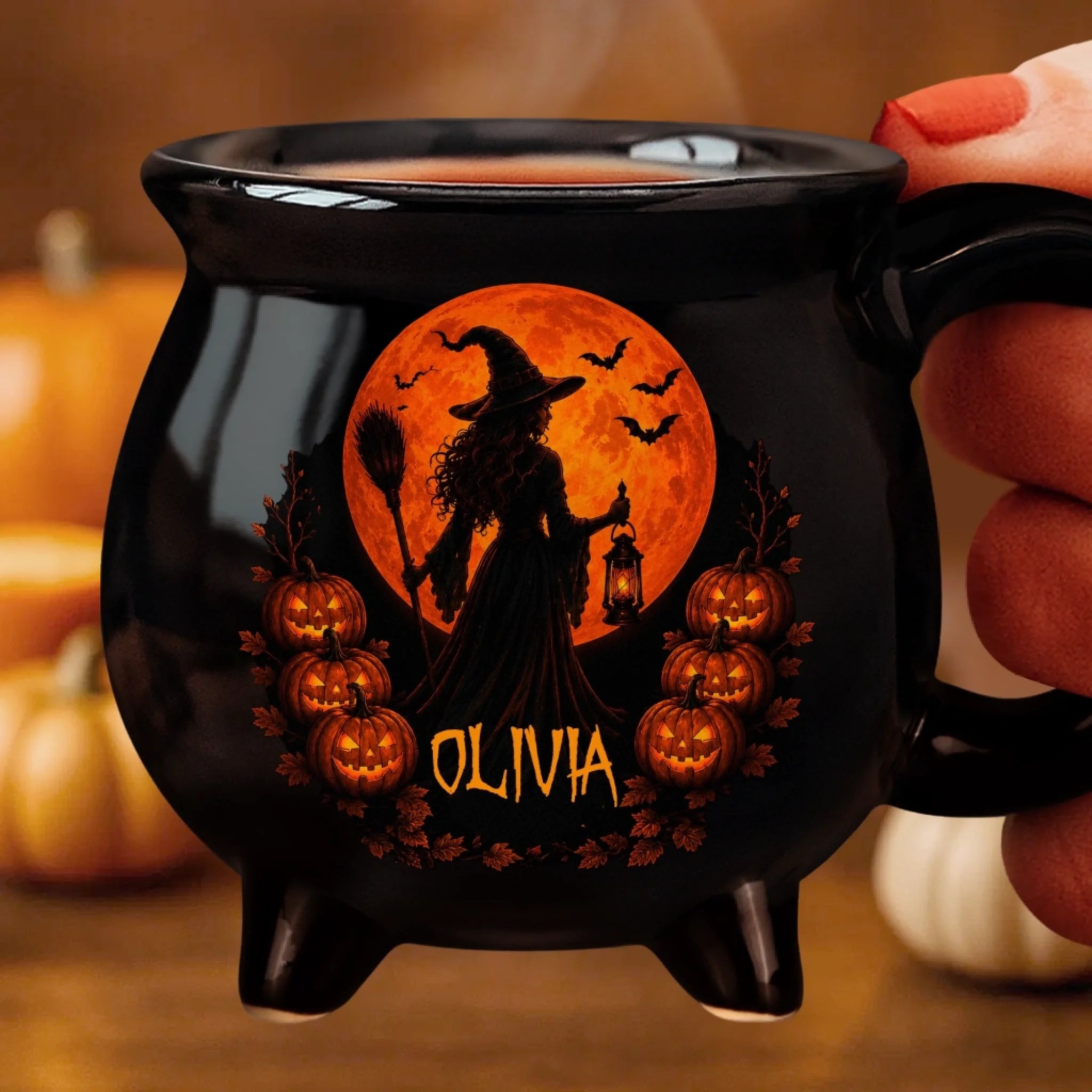 Custom 12oz Ceramic Cauldron Coffee Mug Personalized Halloween Witchy Gift for Her