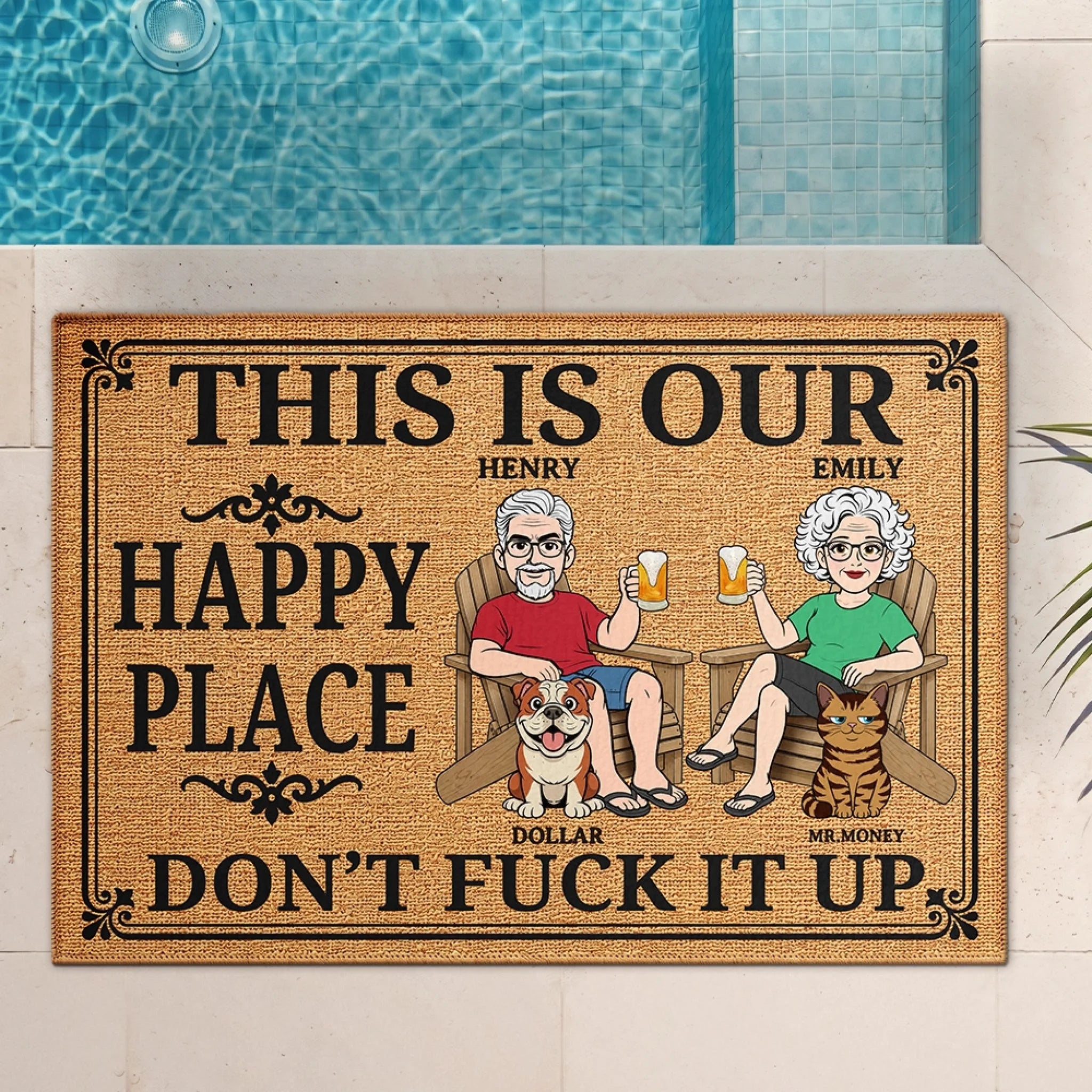 Custom Home Decor Doormat Personalized Summer Vacation Travel Gift for Husband and Wife Our Little Peaceful Haven