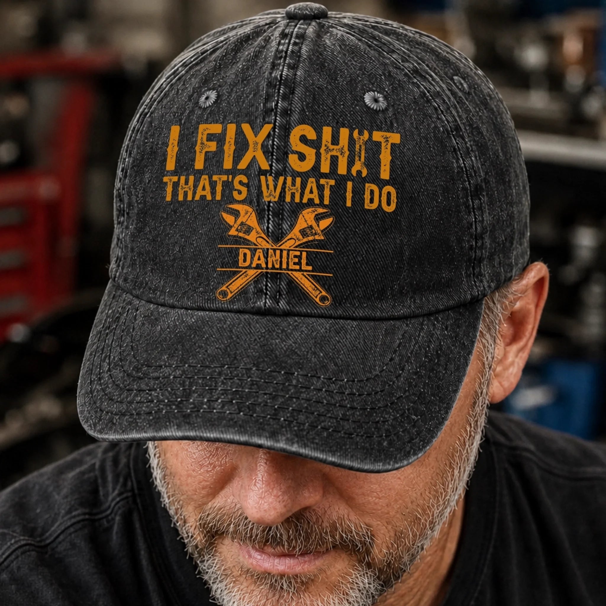 Custom Washed Baseball Cap - Personalized The Man Behind The Tools Birthday Gift for Dad, Husband or Grandpa