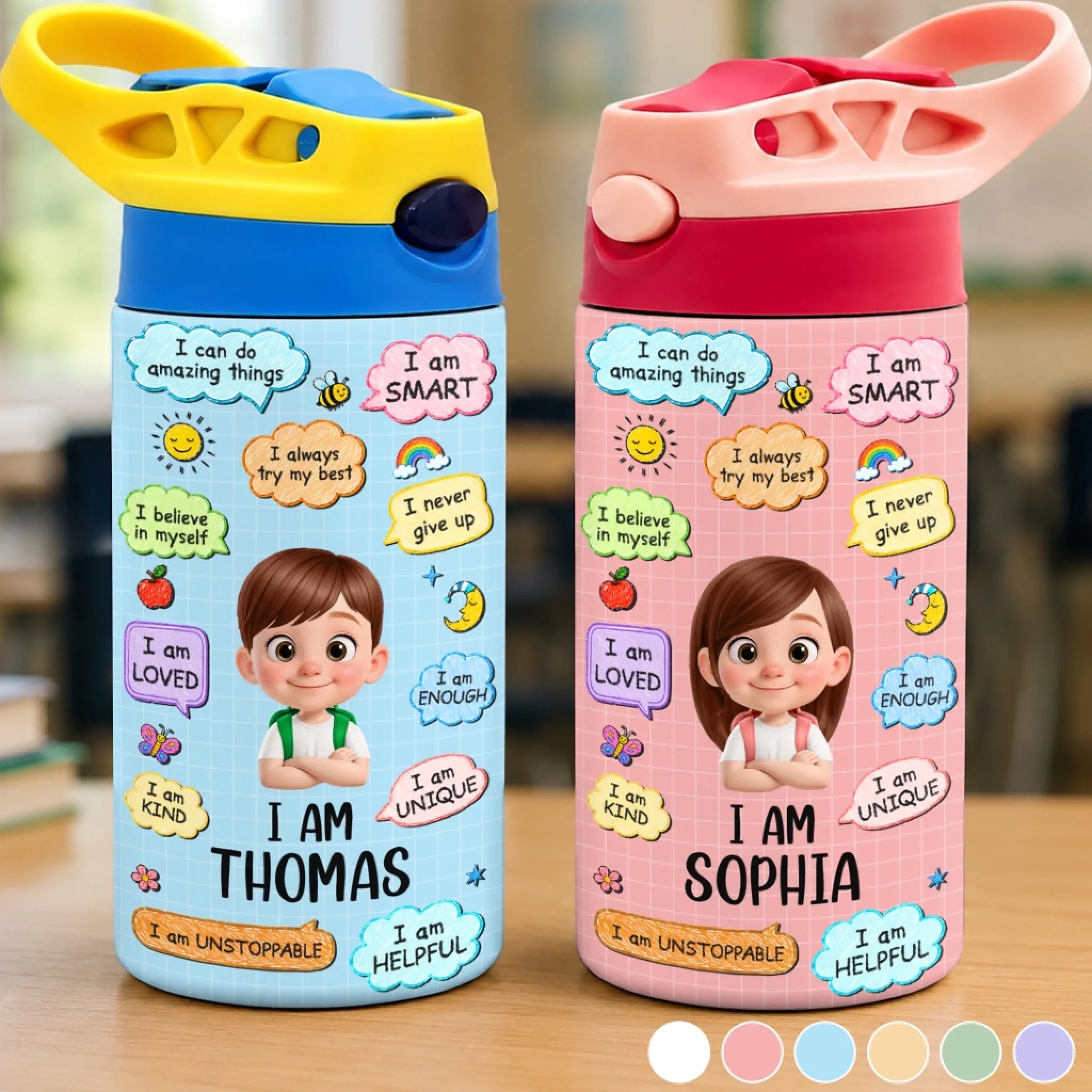 Custom Kids Insulated Water Bottle Personalized Back to School Gift Growing One Step at a Time