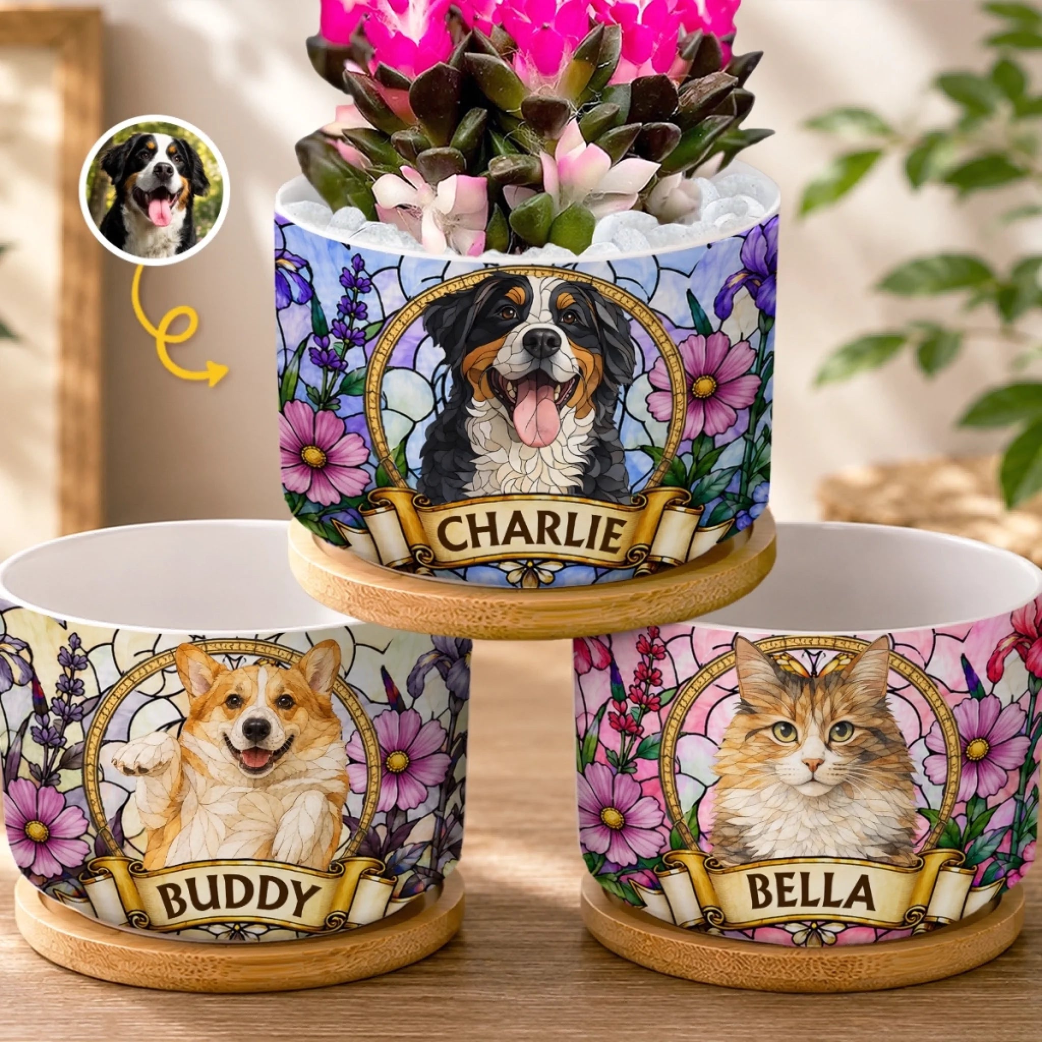 Personalized Ceramic Plant Pot with Photo, Custom Pet Memorial Sympathy Gift for Dogs and Cats