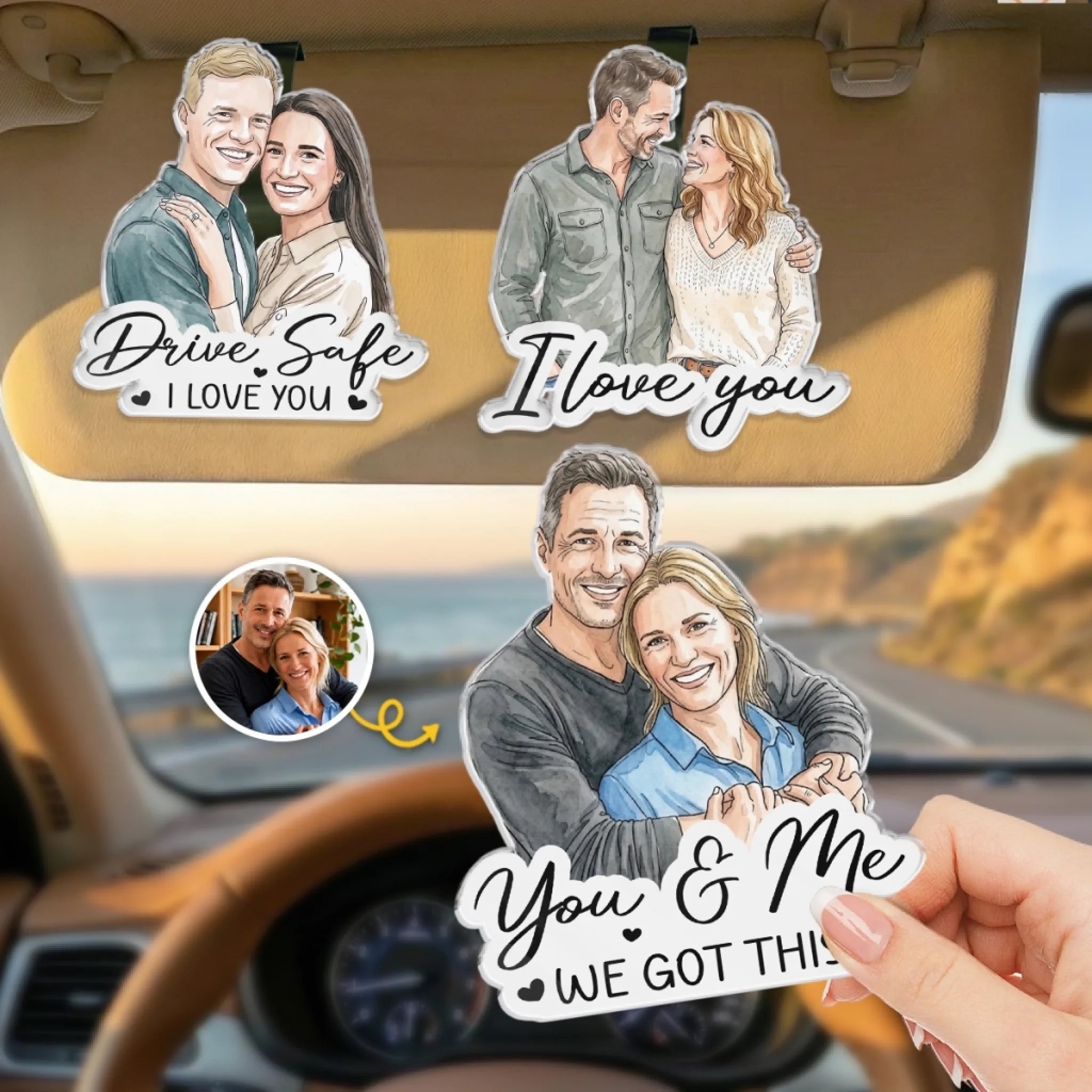 Custom Photo Acrylic Car Visor Clip, Personalized Drive Safe Anniversary Wedding Gift for Husband or Wife