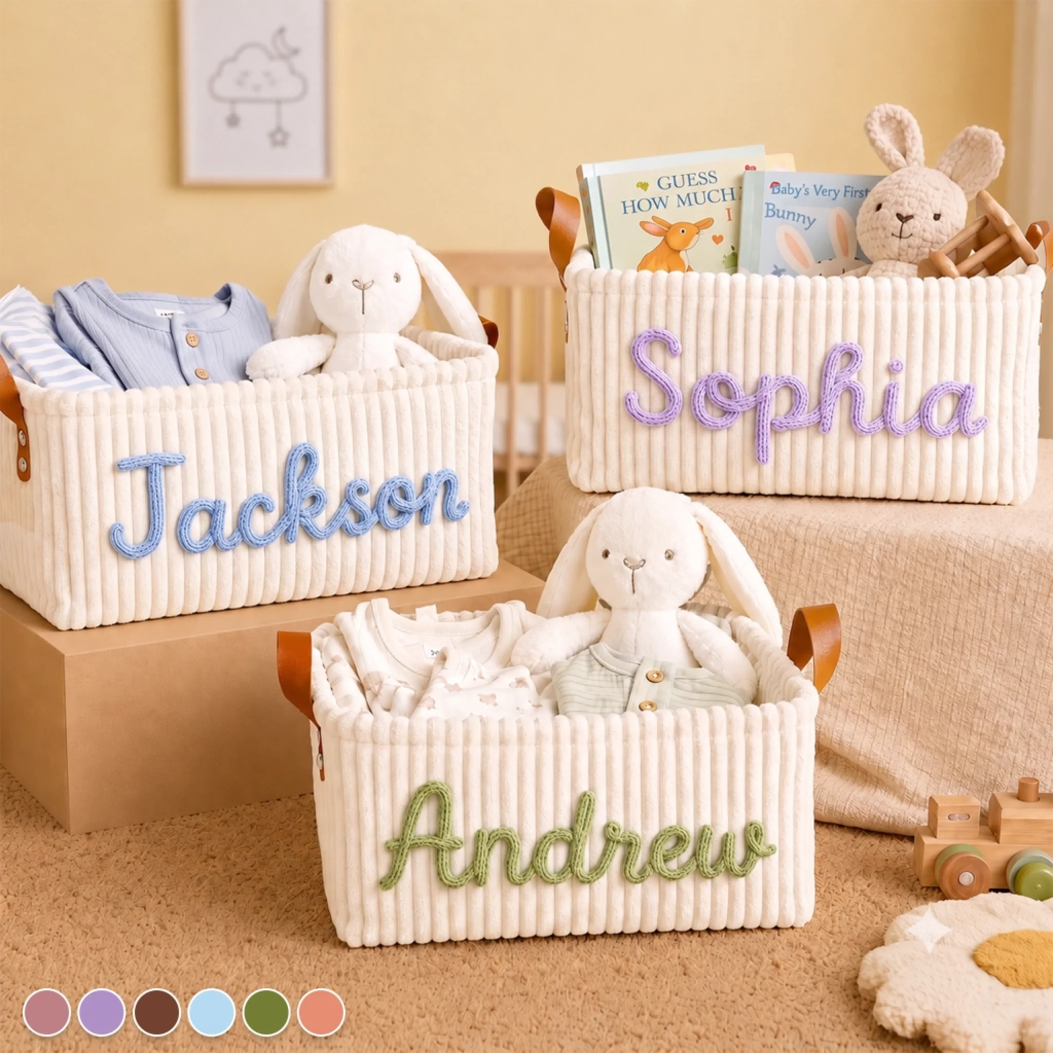 Custom Embroidery Storage Basket Personalized Baby Shower Gender Reveal Gift for New Parents