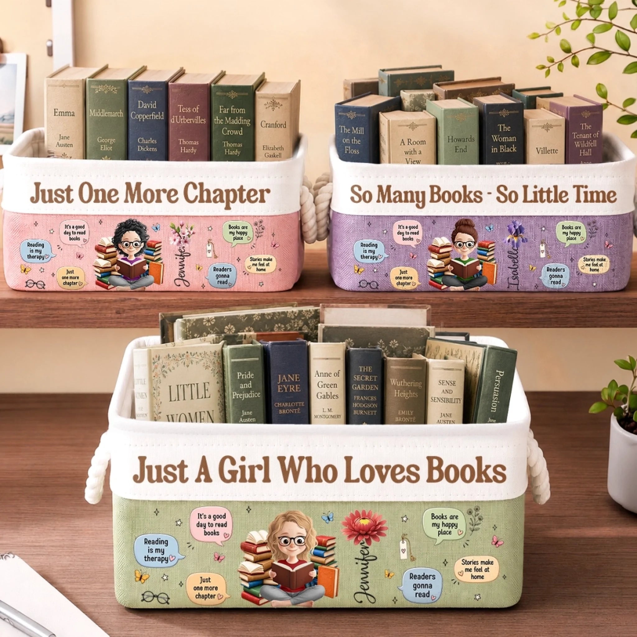 Personalized Bookish Storage Basket, Custom Gift for Book Lovers, Bookworms and Readers