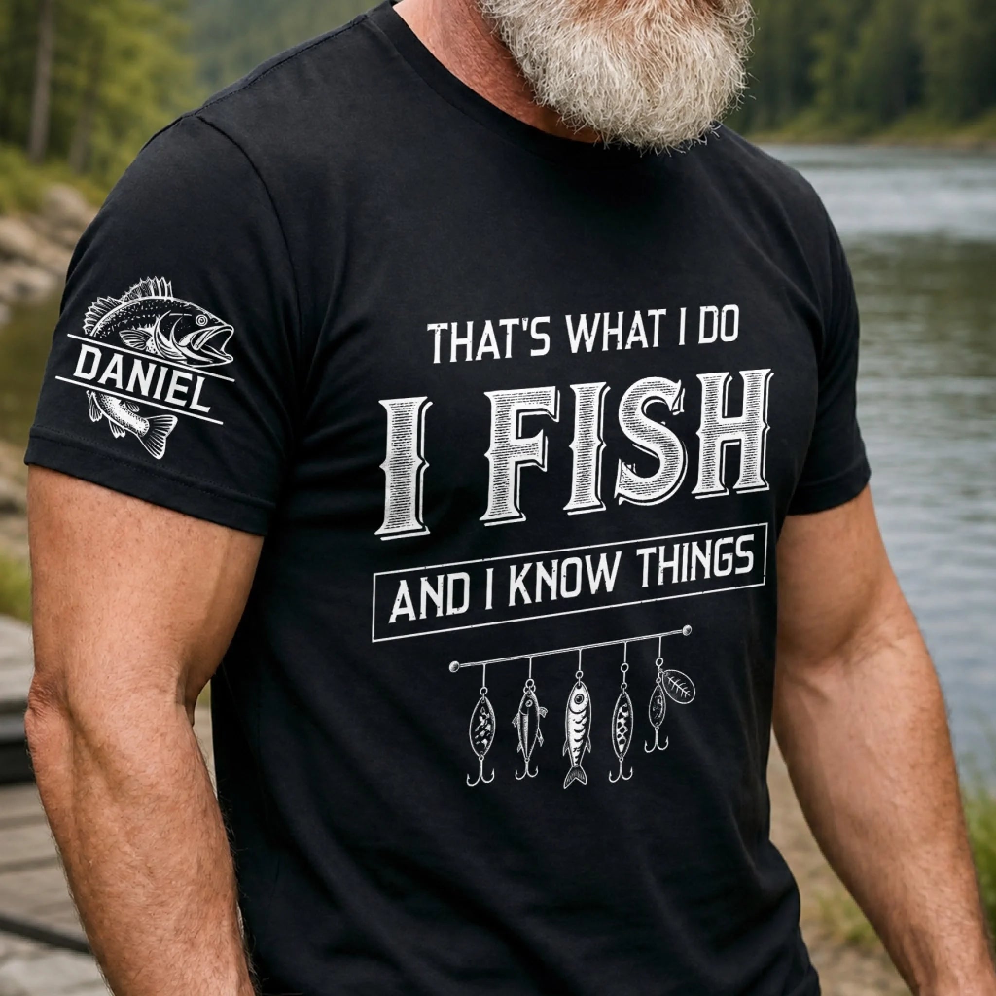 Custom Unisex T-Shirt with Sleeve Design Personalized Birthday Fishing Gift for Fishermen