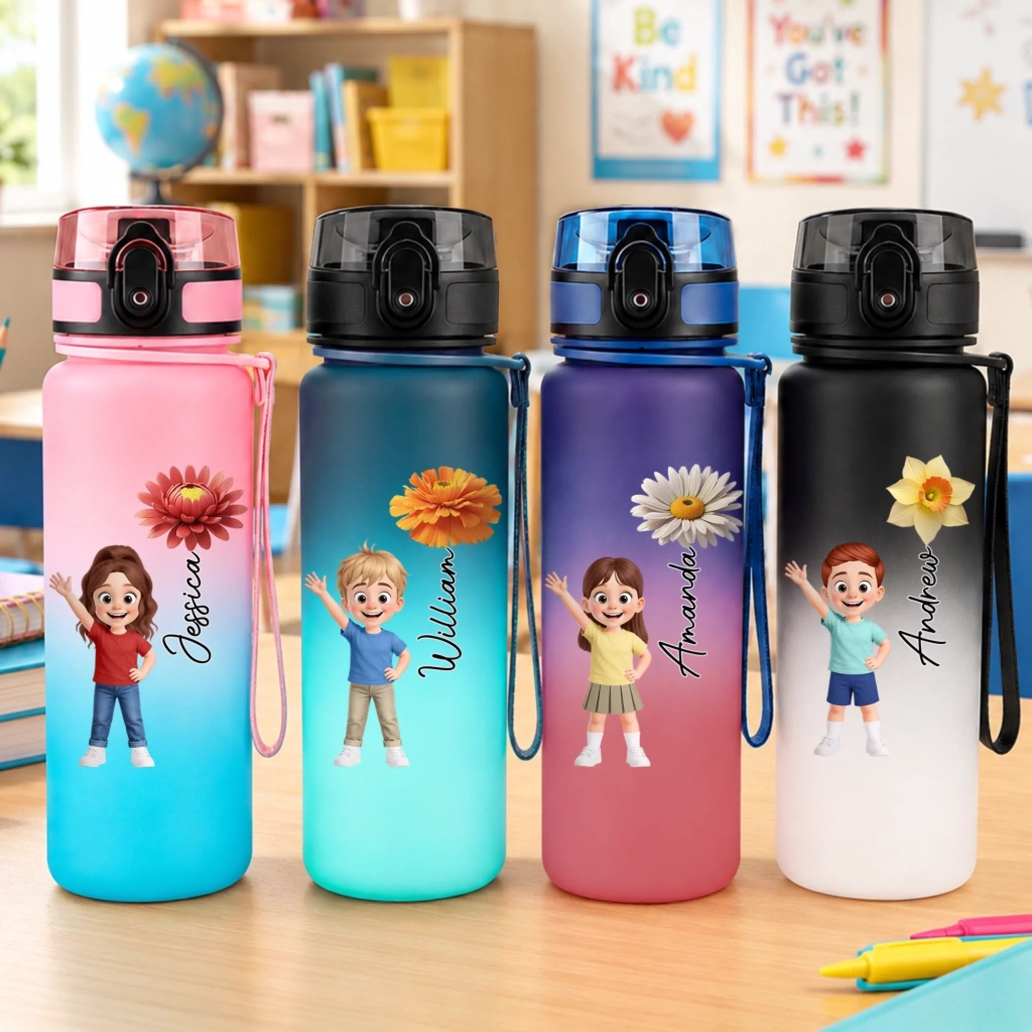 Custom Kids Plastic Water Bottle Personalized Back to School Gift Learning Is Fun