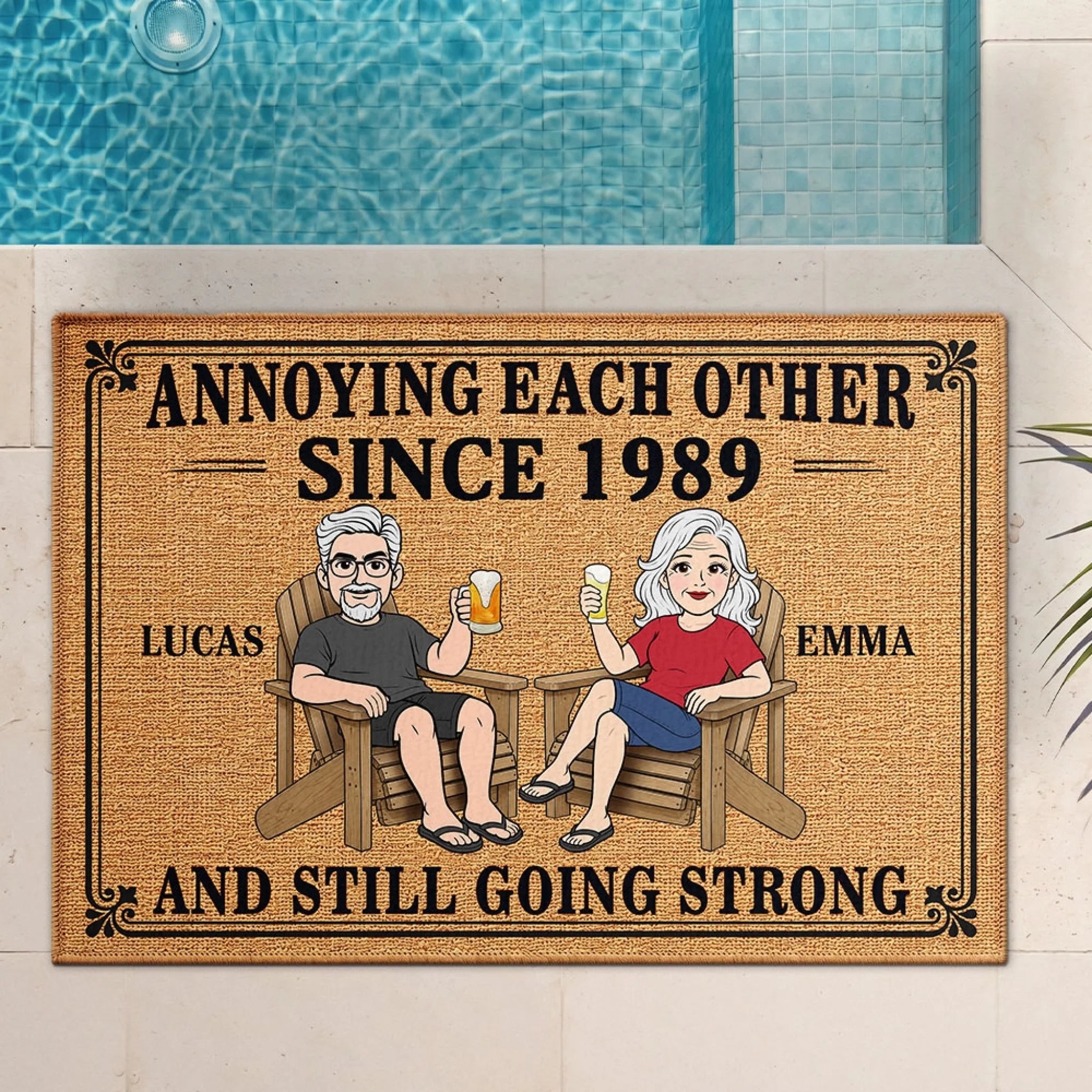 Personalized Summer Vacation Travel Doormat for Couples, Custom Home Decor Gift for Husband and Wife