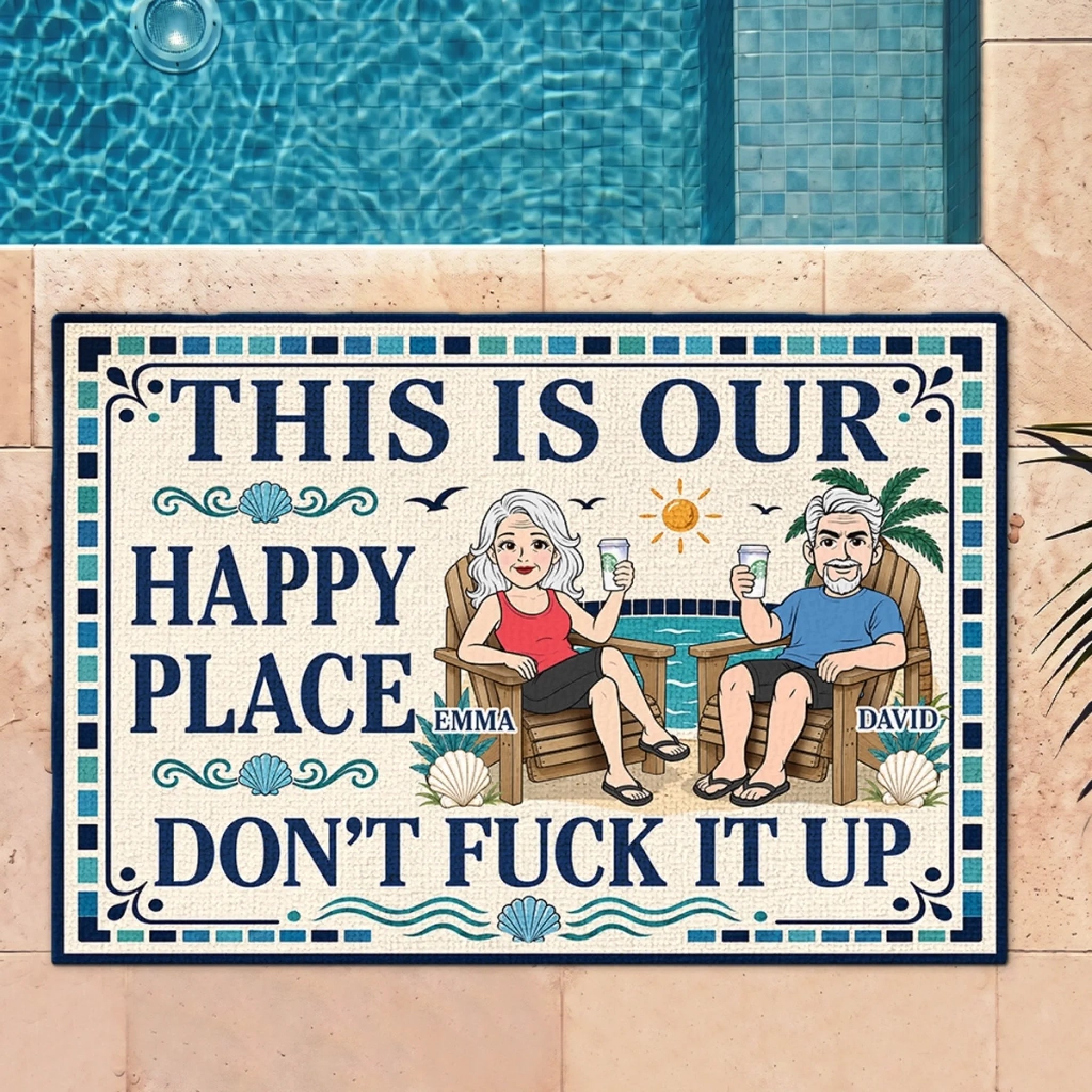 Custom Welcome To Our Crazy Place Doormat, Personalized Summer Travel Gift for Couples