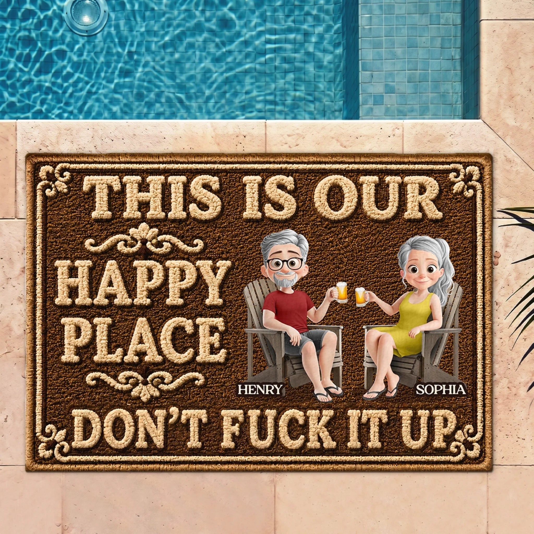 Personalized Home Sweet Home Doormat, Custom Summer Vacation Travel Gift for Couples, Husband and Wife