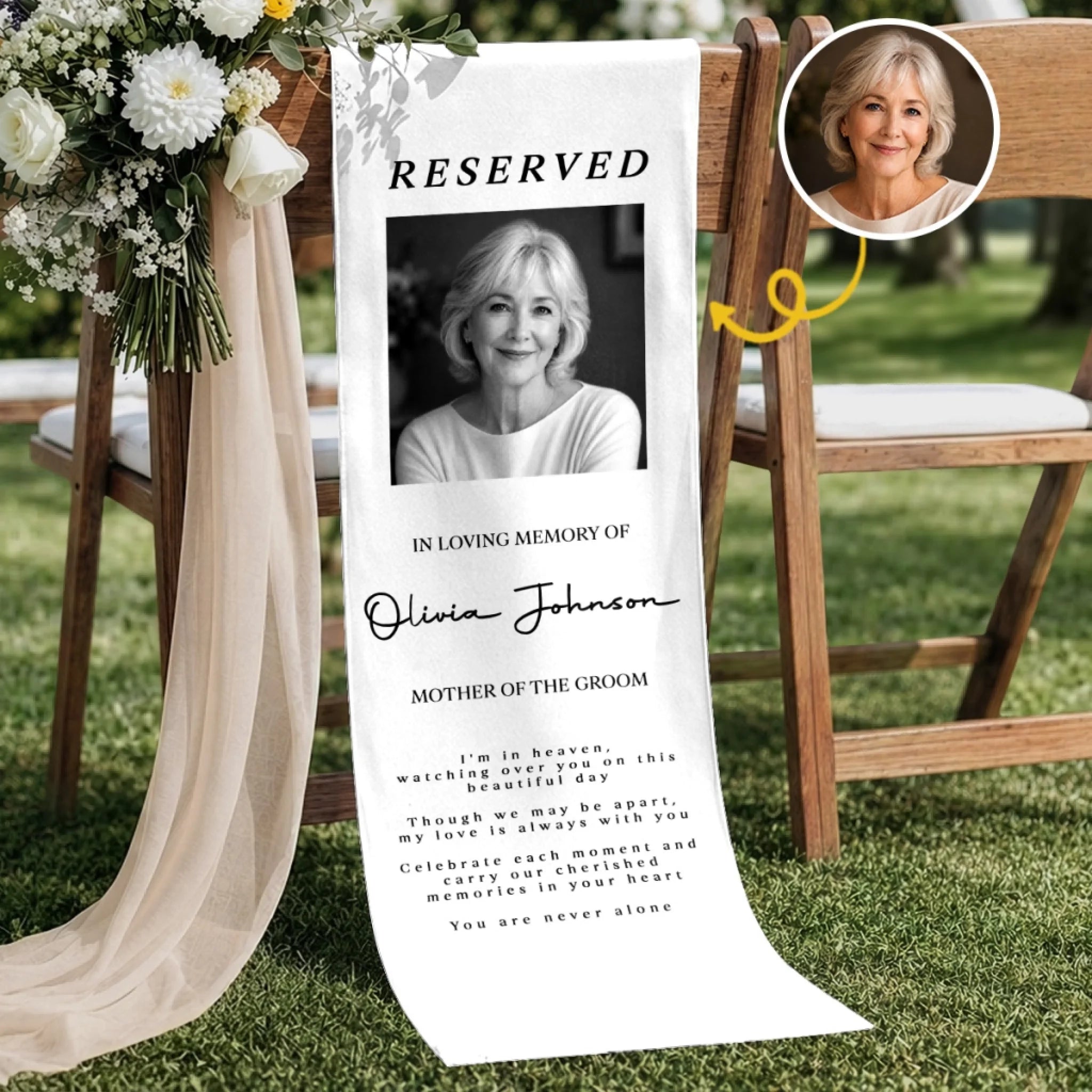Custom Photo Wedding Chair Sign Personalized Memorial Gift for Brides and Grooms